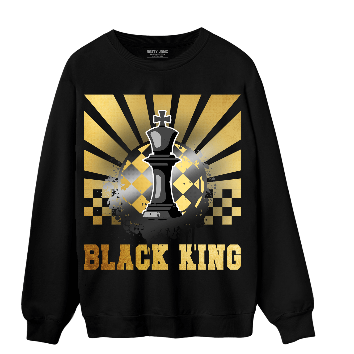 Mid SE Black Gold 1s Sweatshirt Match Black King Collection - NastyJamz