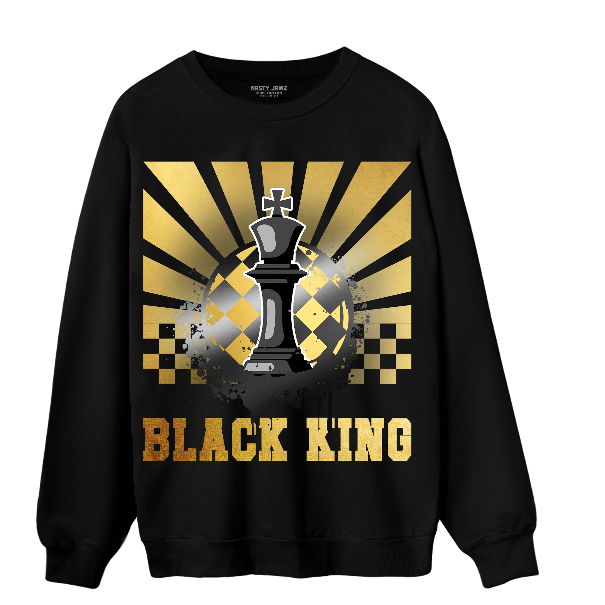 Mid SE Black Gold 1s Sweatshirt Match Black King Collection - NastyJamz
