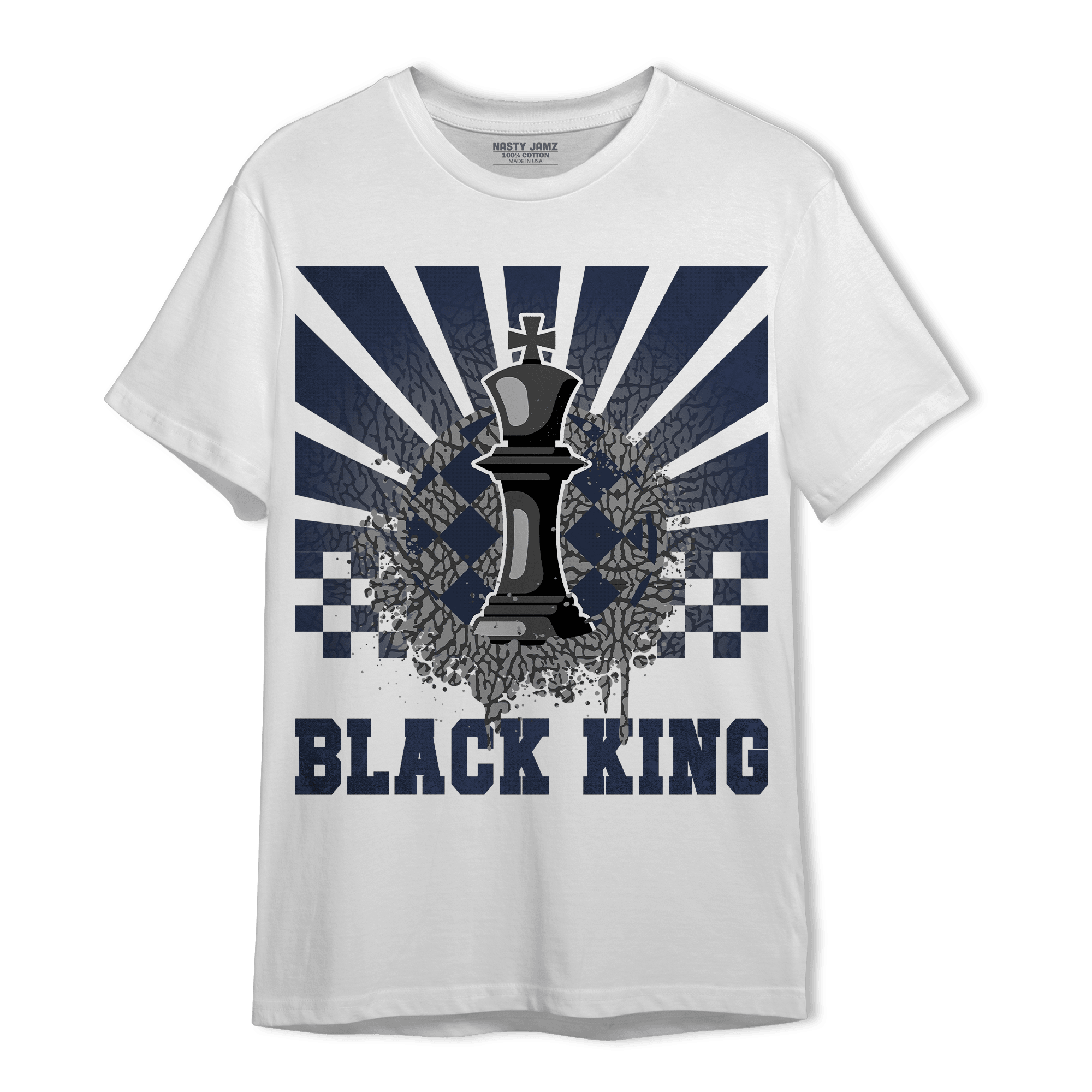White Navy 3s T Shirt Match Black King Collection - NastyJamz