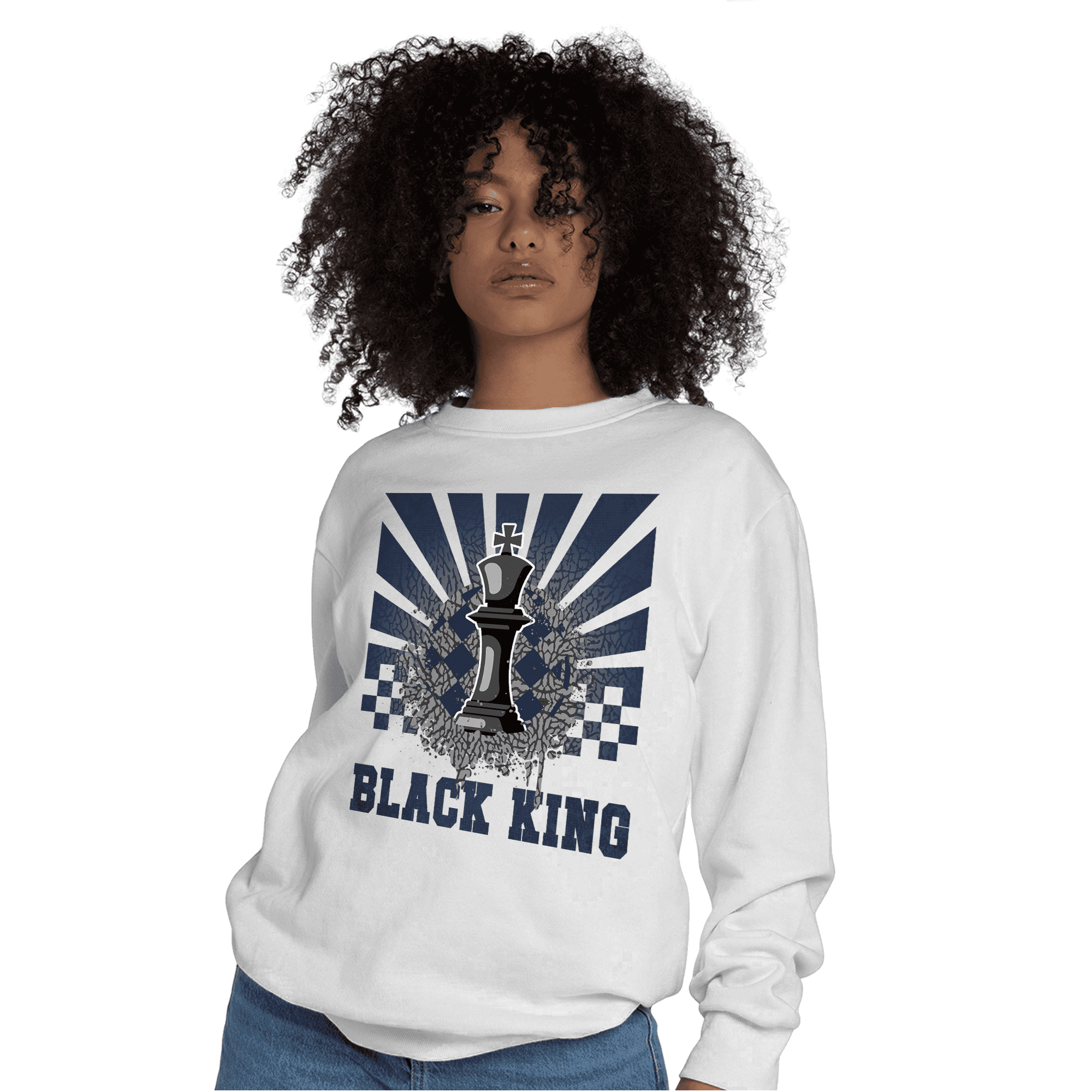 White Navy 3s Sweatshirt Match Black King Collection - NastyJamz