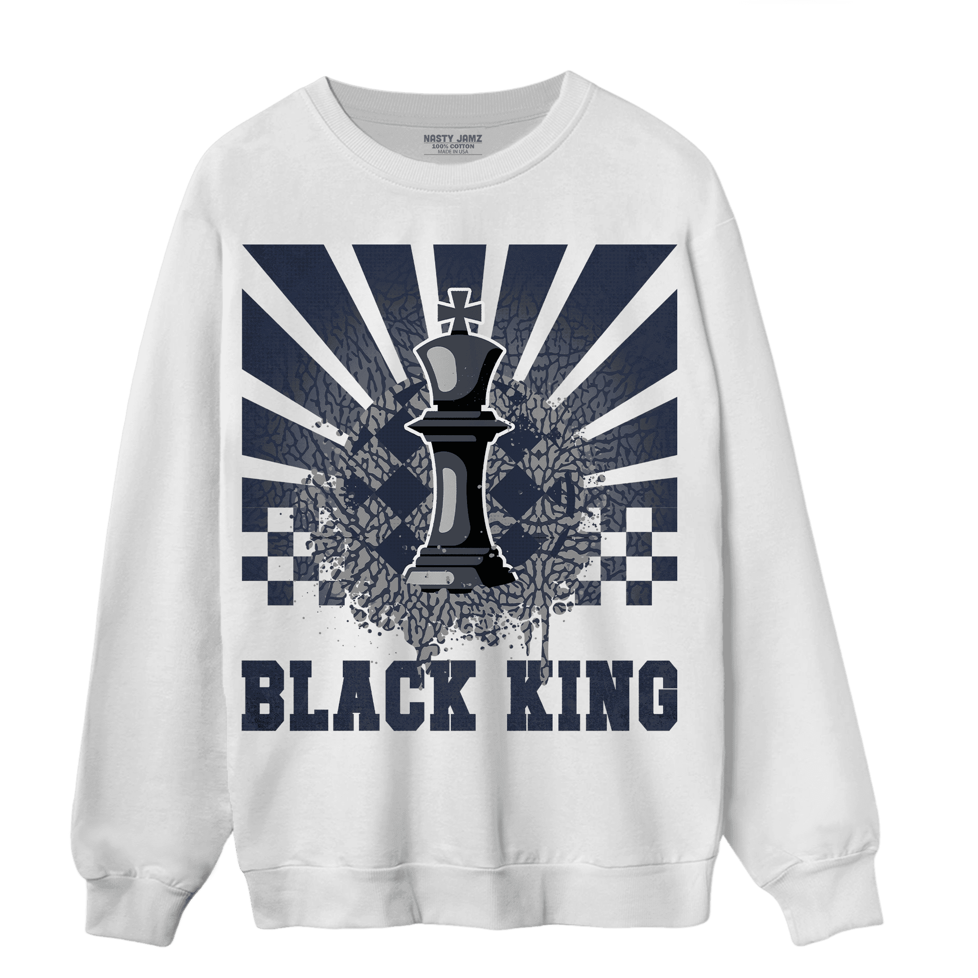 White Navy 3s Sweatshirt Match Black King Collection - NastyJamz