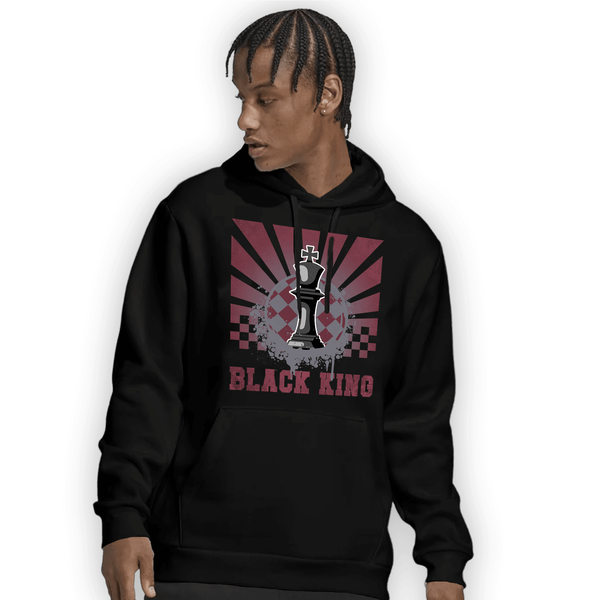 Burgundy 5s Hoodie Match Black King Collection - NastyJamz