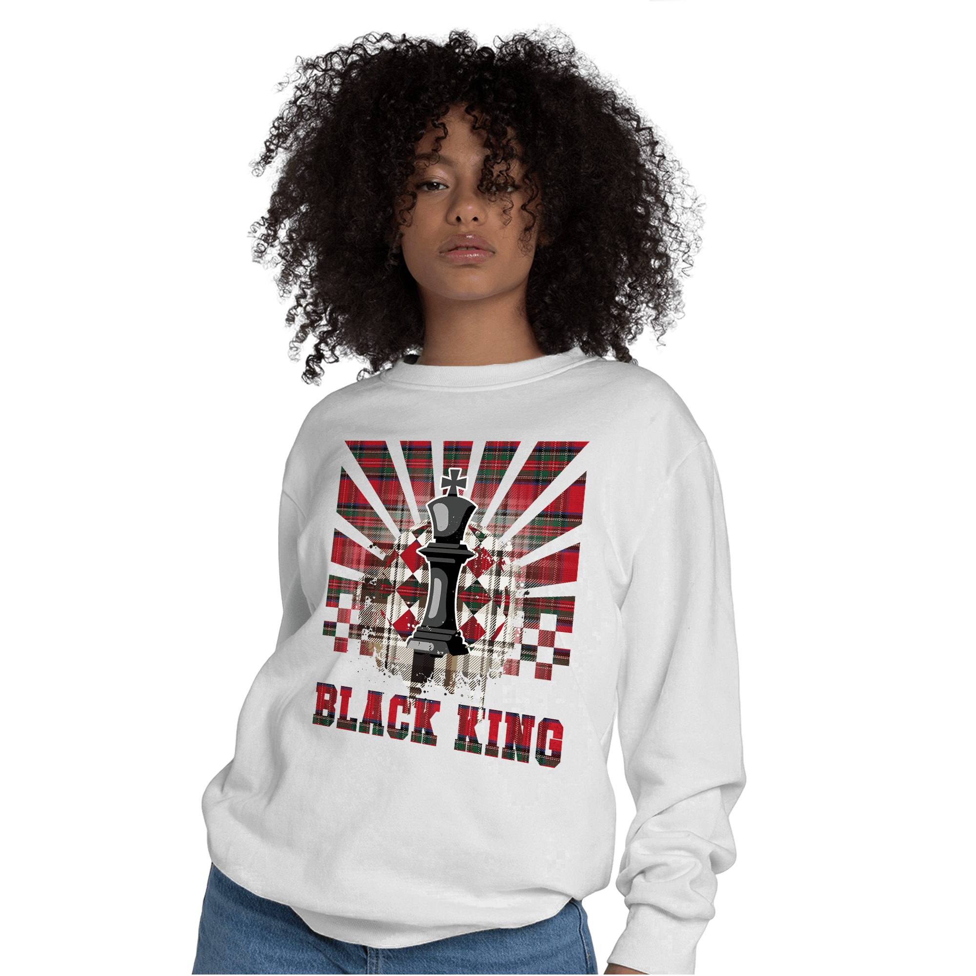 Plaid 5s Sweatshirt Match Black King Collection - NastyJamz