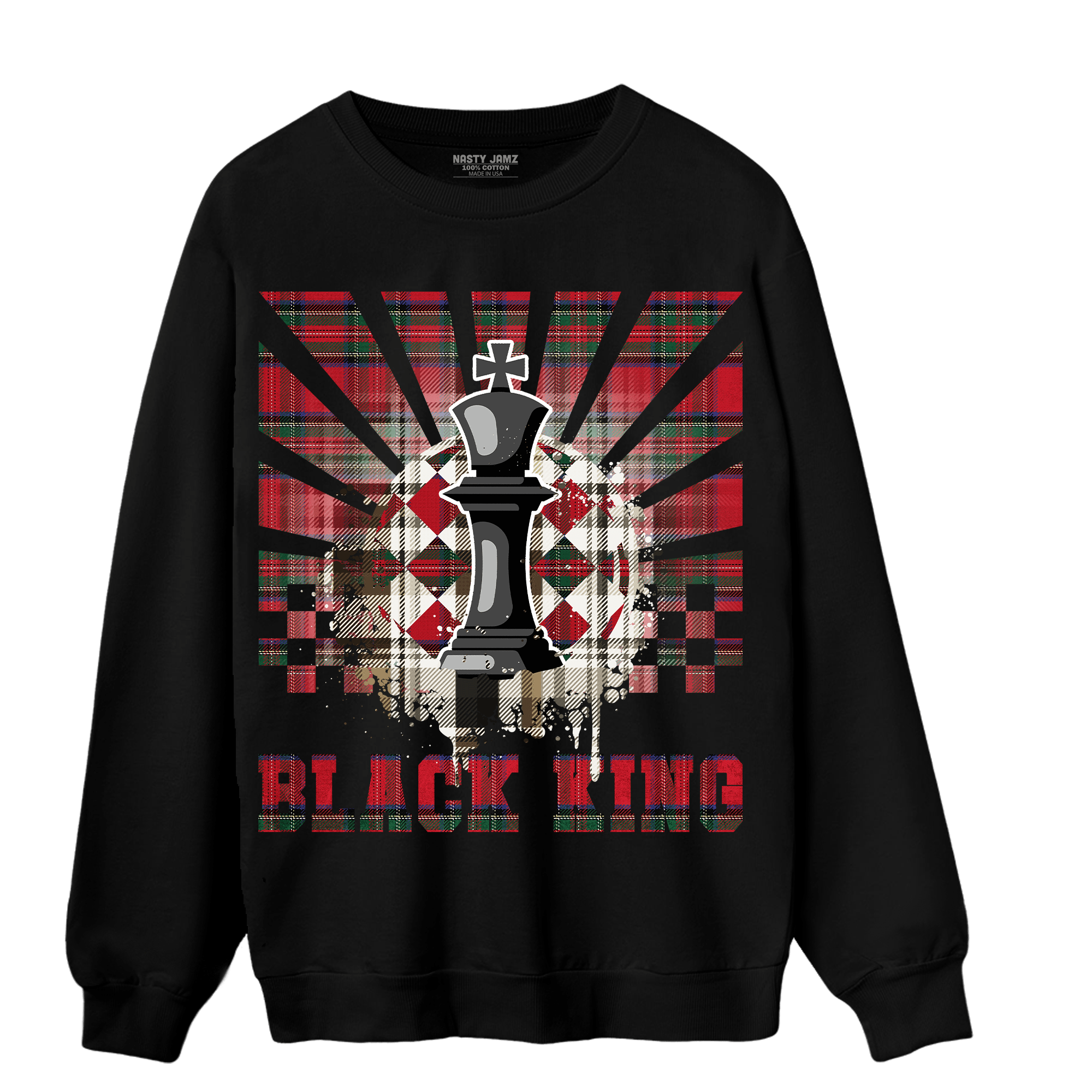 Plaid 5s Sweatshirt Match Black King Collection - NastyJamz