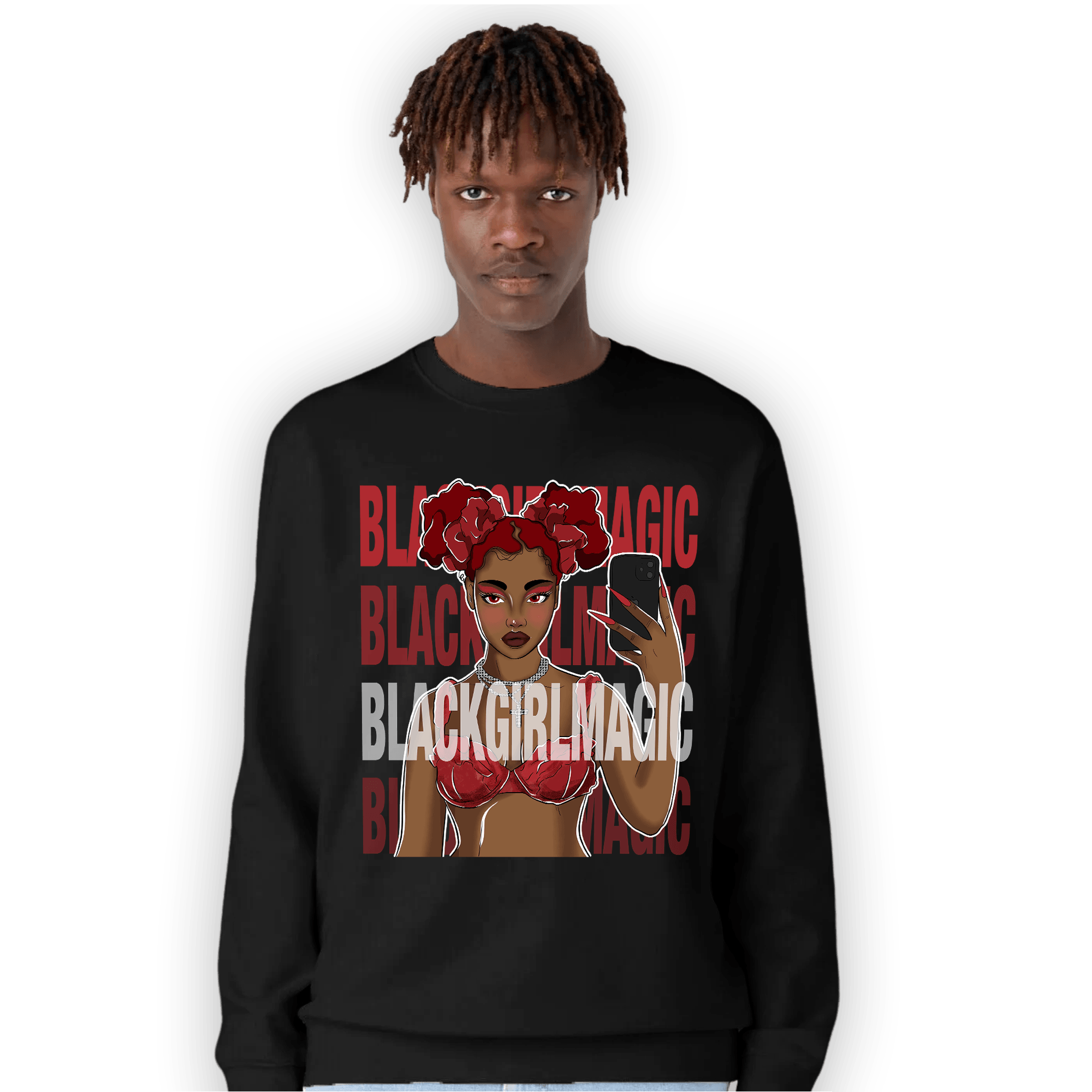 Cherry 12s Sweatshirt Match Black Magic Girl Selfie - NastyJamz