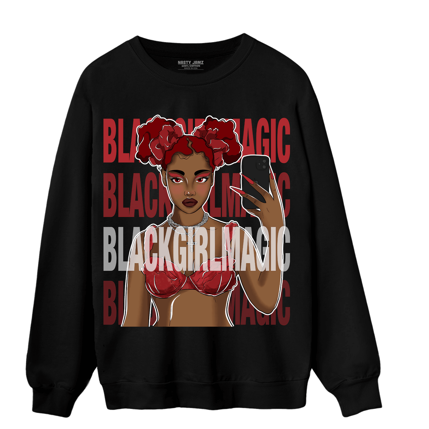 Cherry 12s Sweatshirt Match Black Magic Girl Selfie - NastyJamz