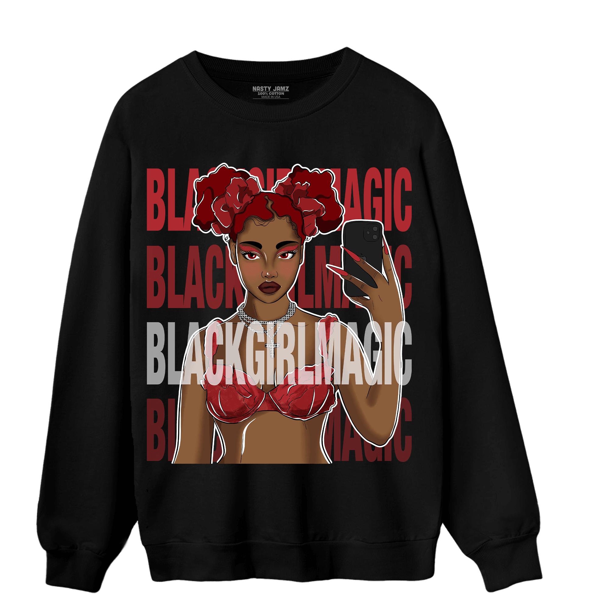 Cherry 12s Sweatshirt Match Black Magic Girl Selfie - NastyJamz