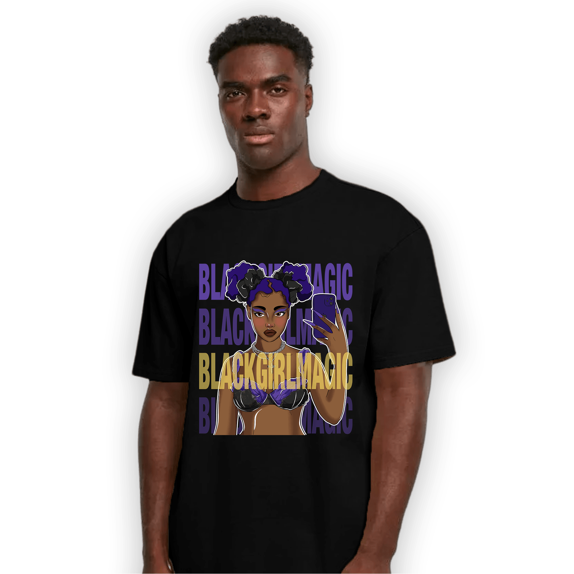 Field Purple 12s T Shirt Match Black Magic Girl Selfie - NastyJamz