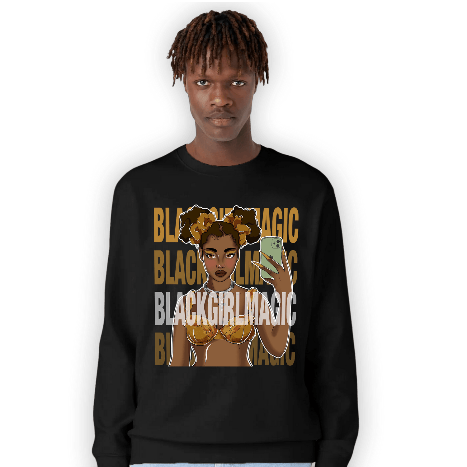 Wheat 13s Sweatshirt Match Black Magic Girl Selfie - NastyJamz