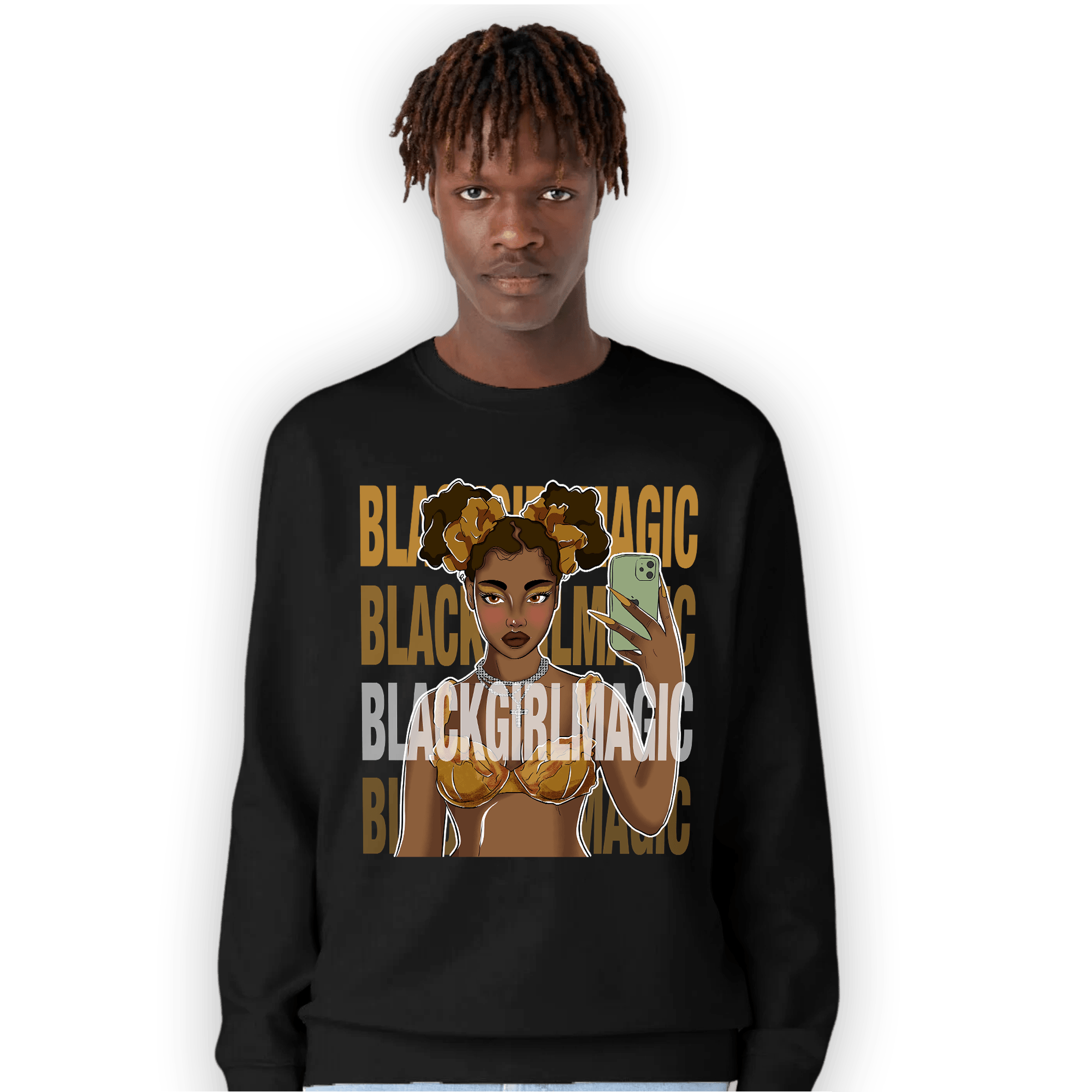 Wheat 13s Sweatshirt Match Black Magic Girl Selfie - NastyJamz