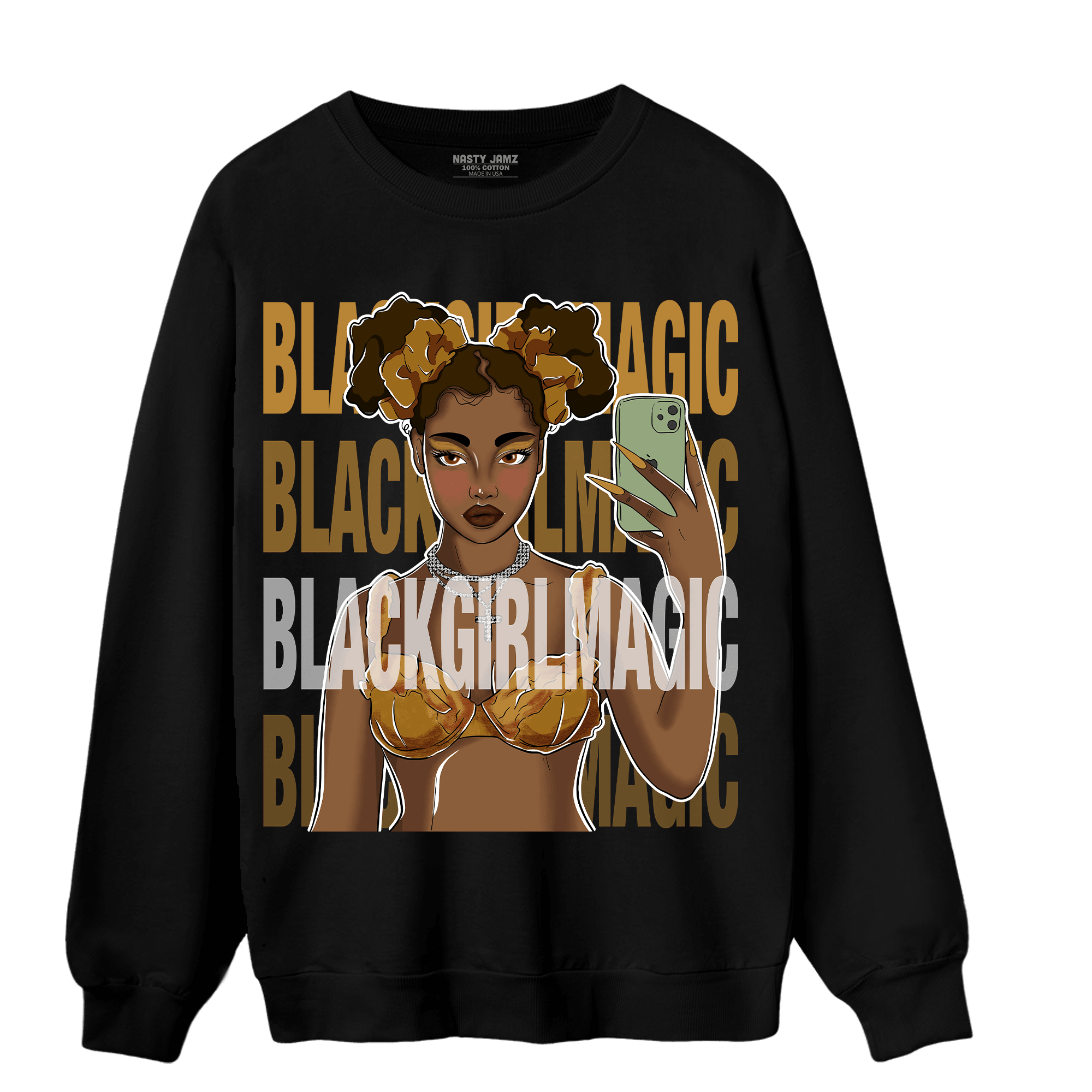 Wheat 13s Sweatshirt Match Black Magic Girl Selfie - NastyJamz