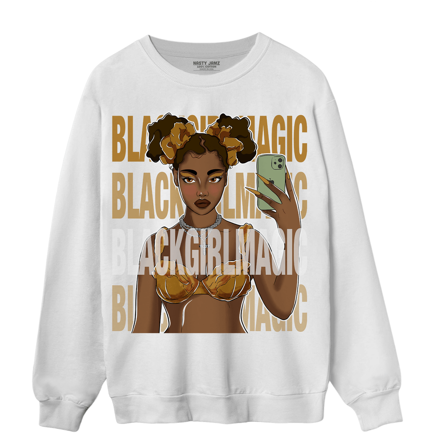 Wheat 13s Sweatshirt Match Black Magic Girl Selfie - NastyJamz
