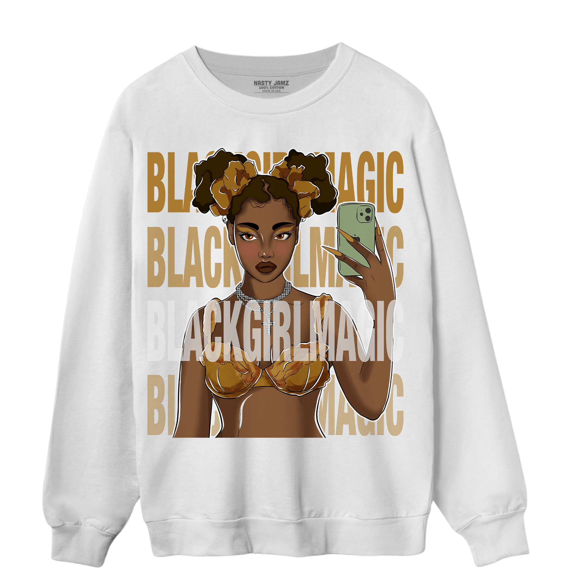 Wheat 13s Sweatshirt Match Black Magic Girl Selfie - NastyJamz