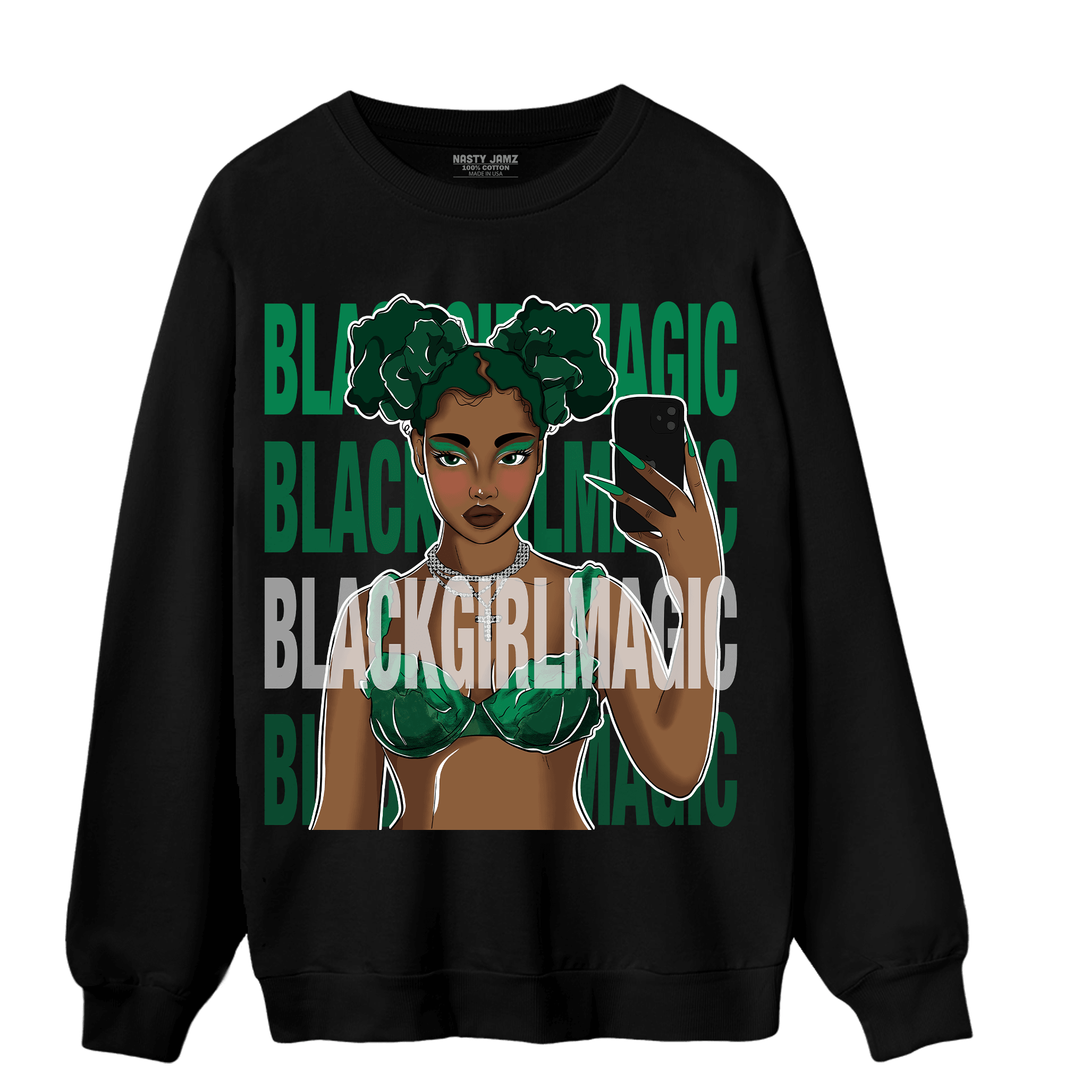 Celtic Lucky Green 1s Sweatshirt Match Black Magic Girl Selfie - NastyJamz
