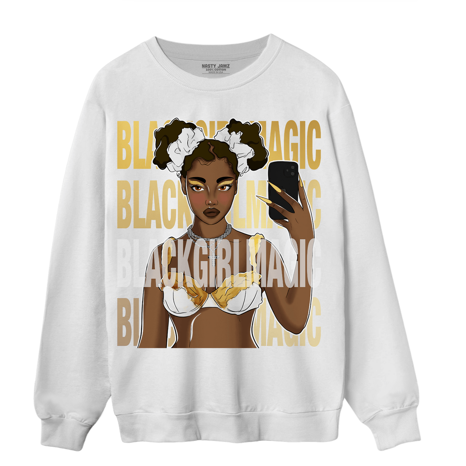 Mid SE Black Gold 1s Sweatshirt Match Black Magic Girl Selfie - NastyJamz