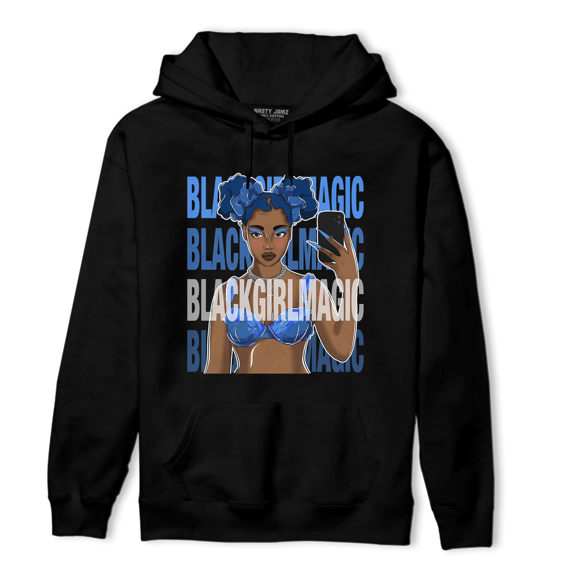 University Blue Toe 1s Hoodie Match Black Magic Girl Selfie - NastyJamz