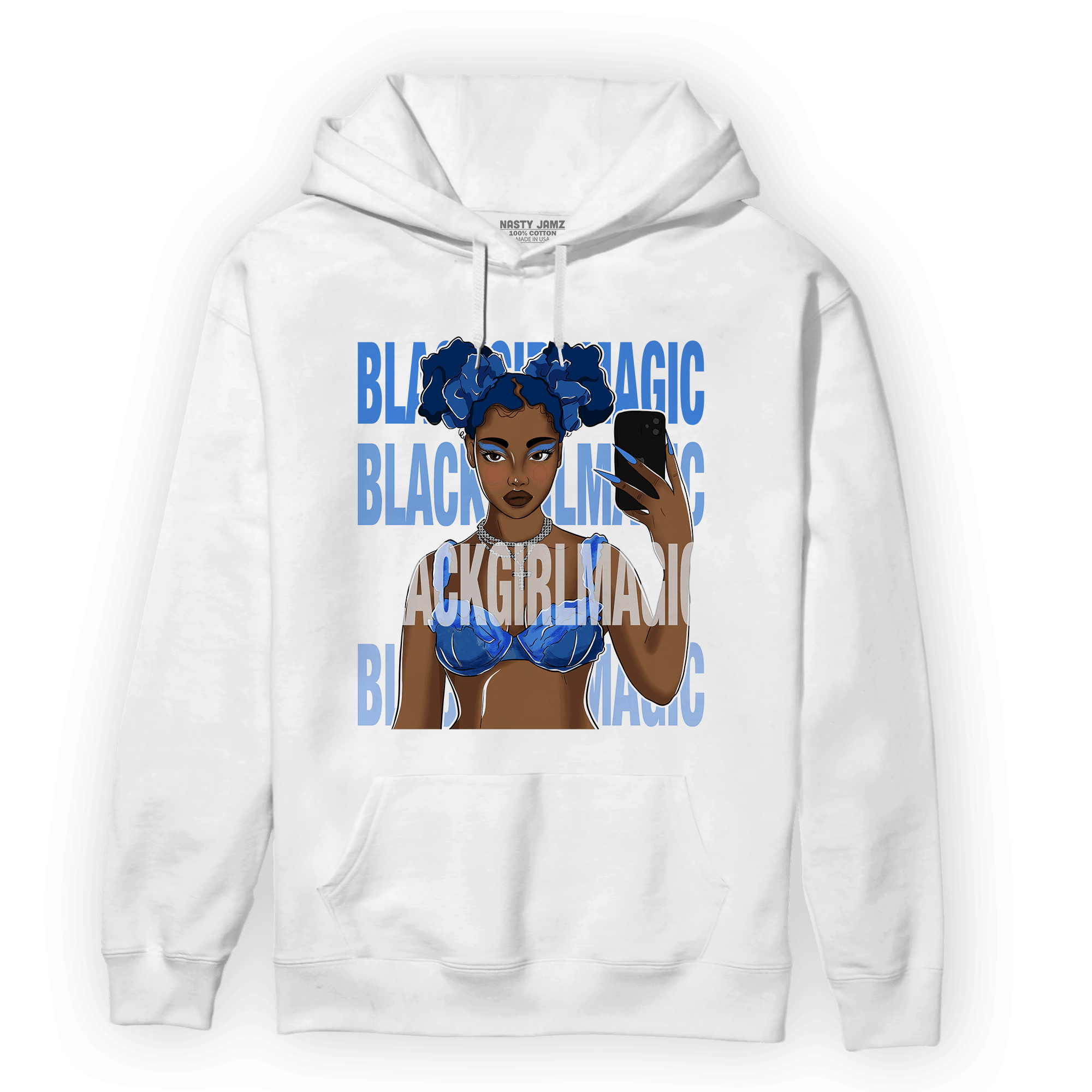 University Blue Toe 1s Hoodie Match Black Magic Girl Selfie - NastyJamz