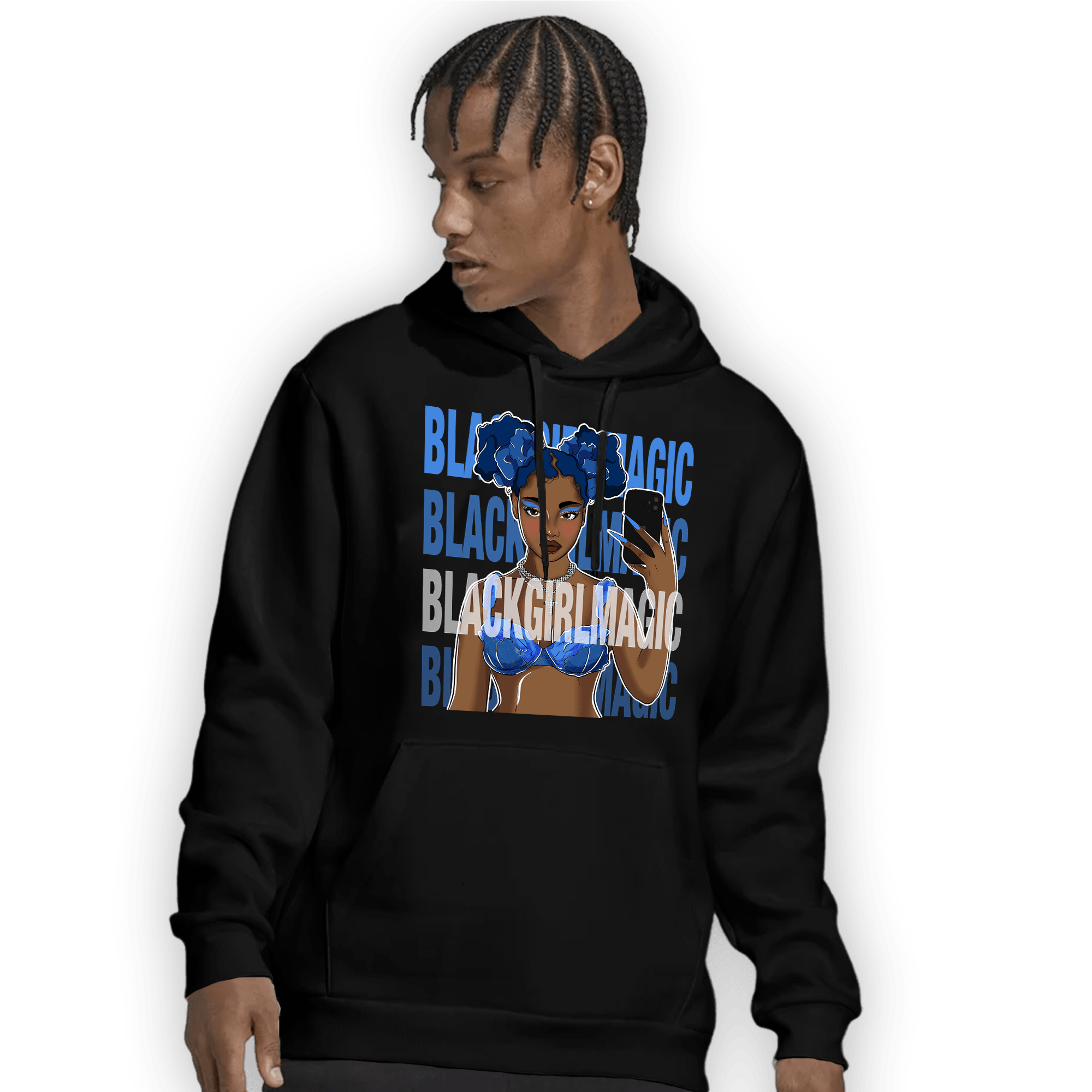 University Blue Toe 1s Hoodie Match Black Magic Girl Selfie - NastyJamz