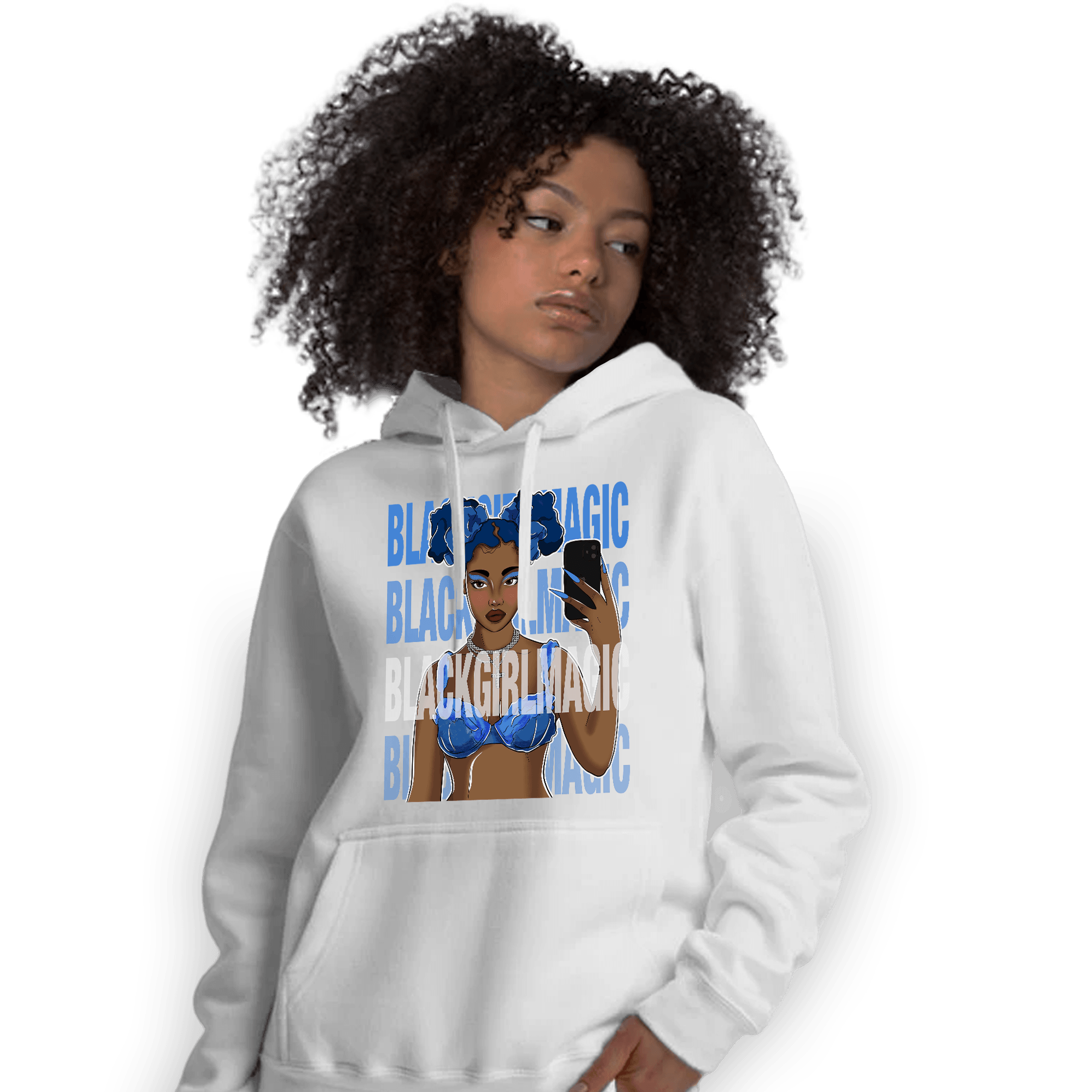 University Blue Toe 1s Hoodie Match Black Magic Girl Selfie - NastyJamz