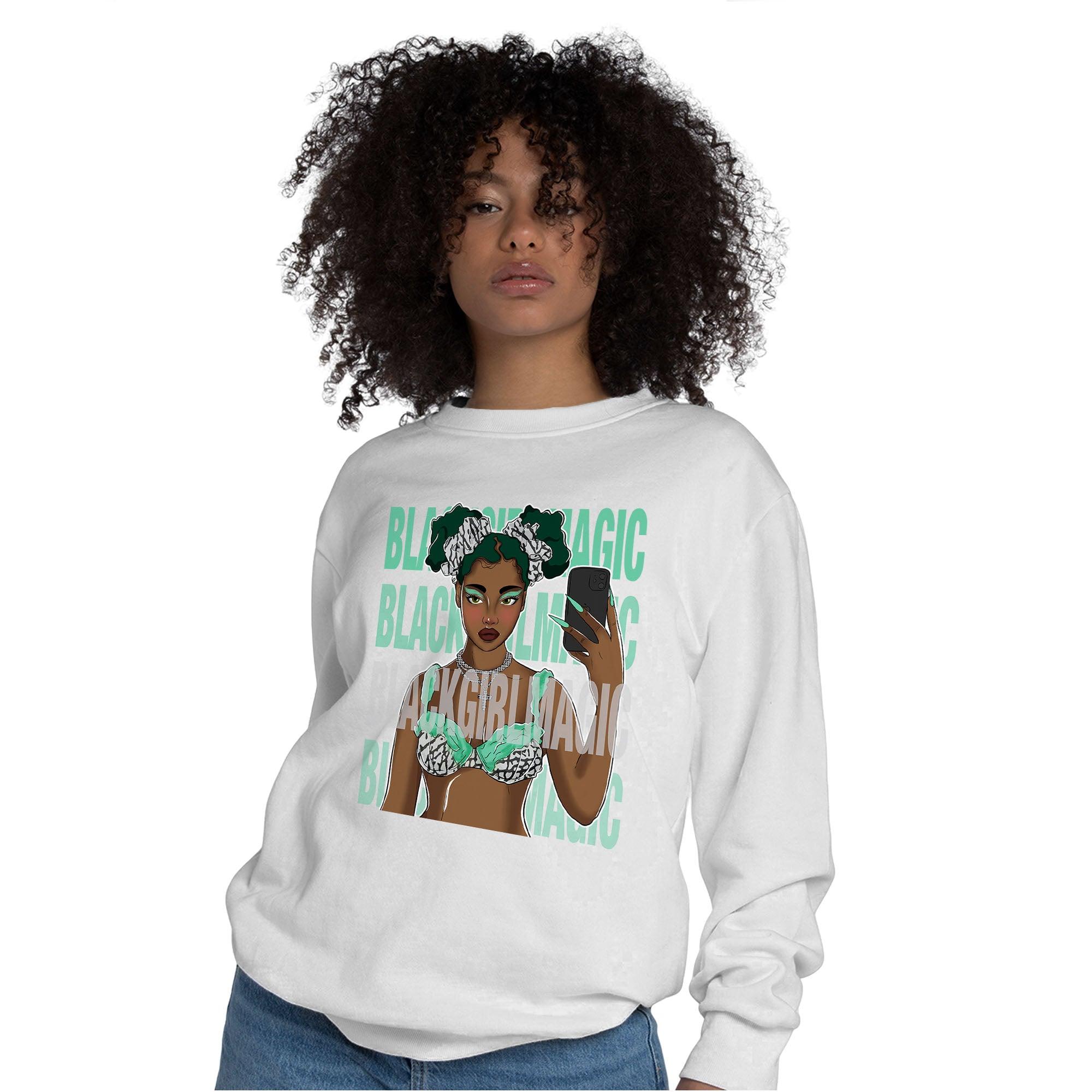 Green Glow 3s Sweatshirt Match Black Magic Girl Selfie - NastyJamz
