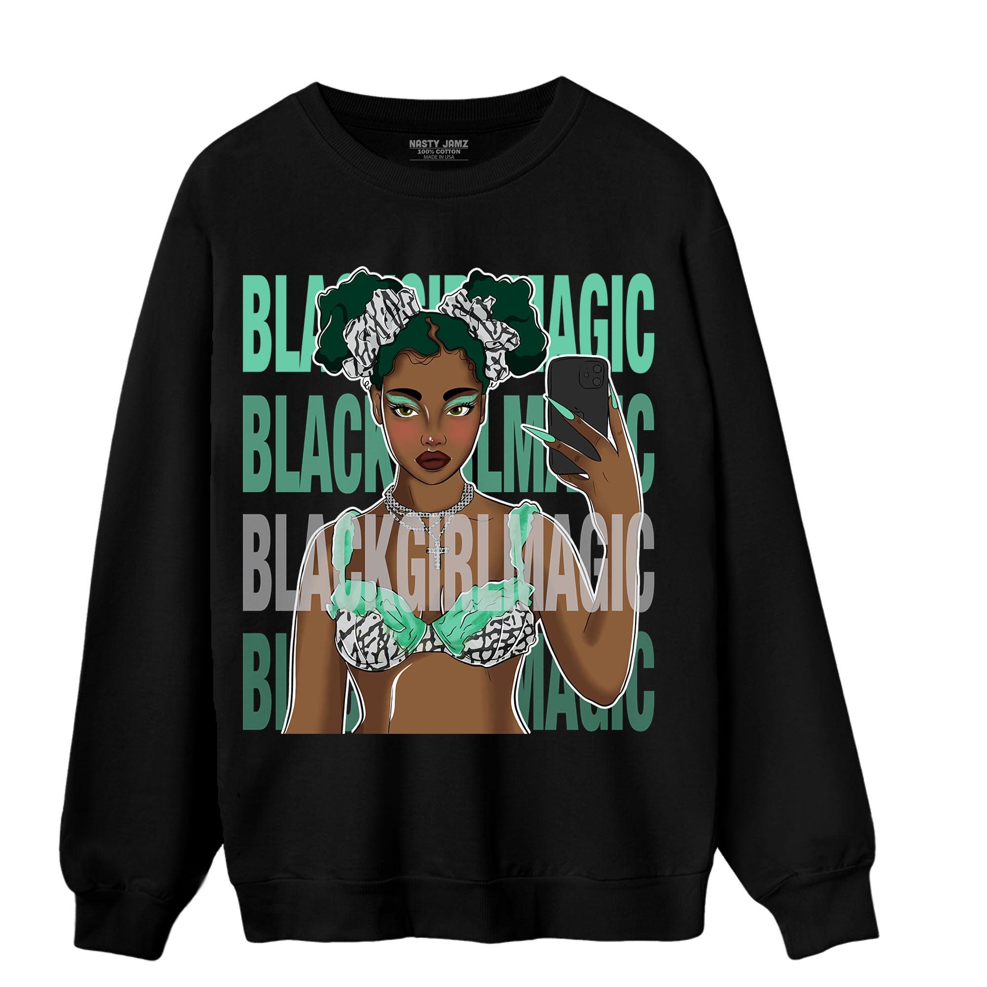 Green Glow 3s Sweatshirt Match Black Magic Girl Selfie - NastyJamz