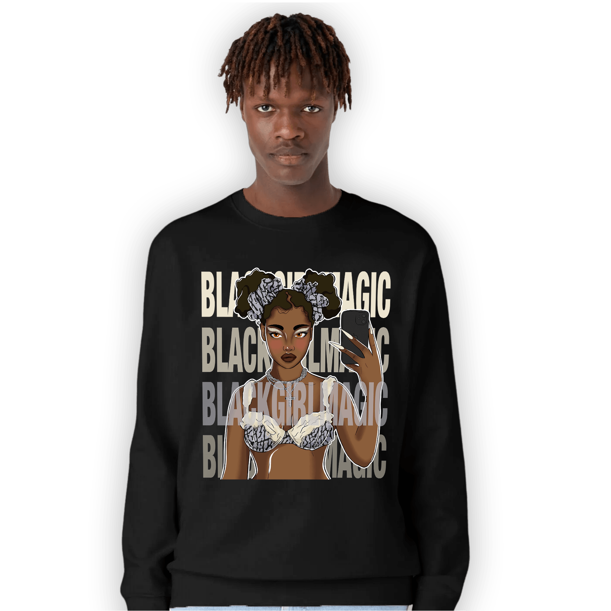 Off Noir 3s Sweatshirt Match Black Magic Girl Selfie - NastyJamz