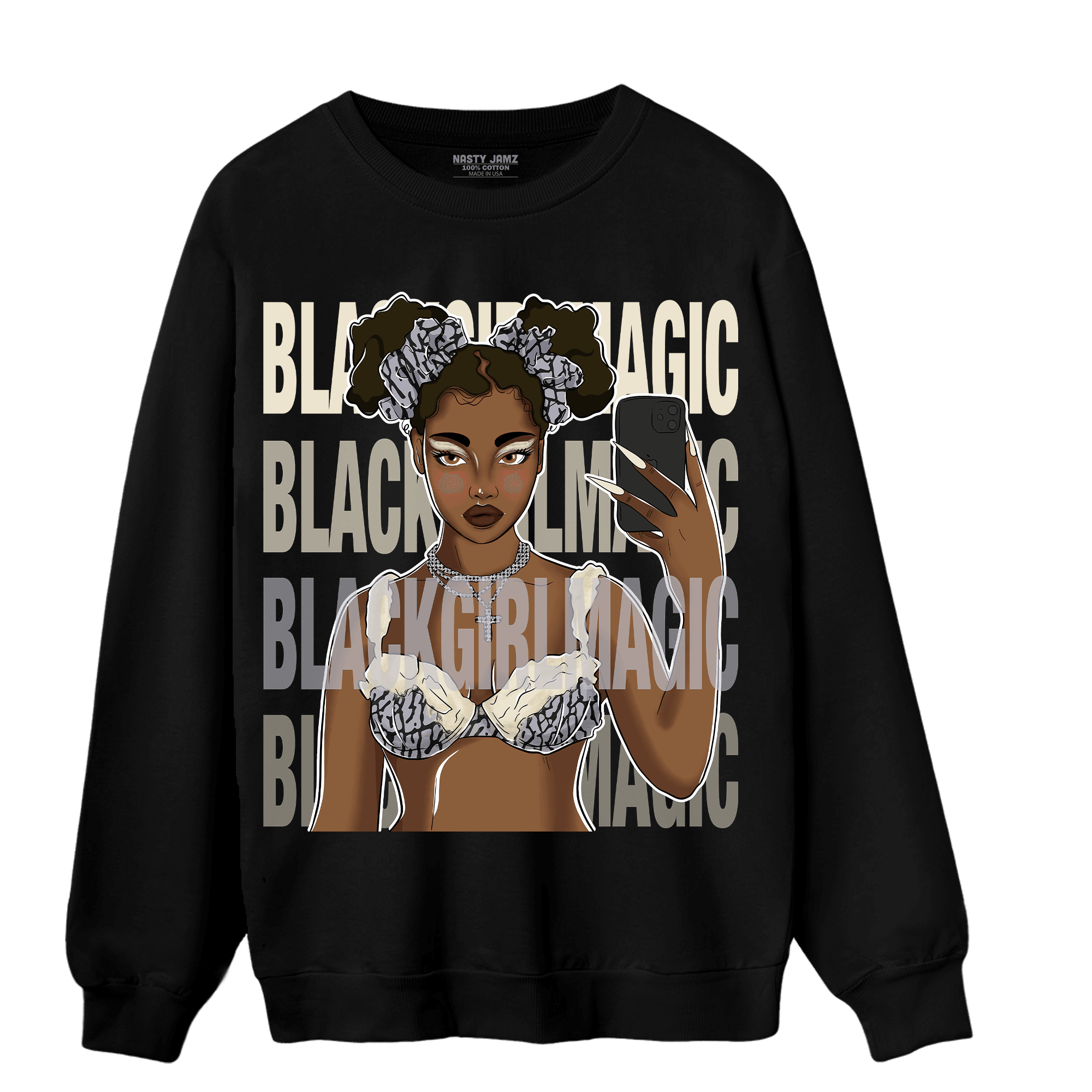 Off Noir 3s Sweatshirt Match Black Magic Girl Selfie - NastyJamz