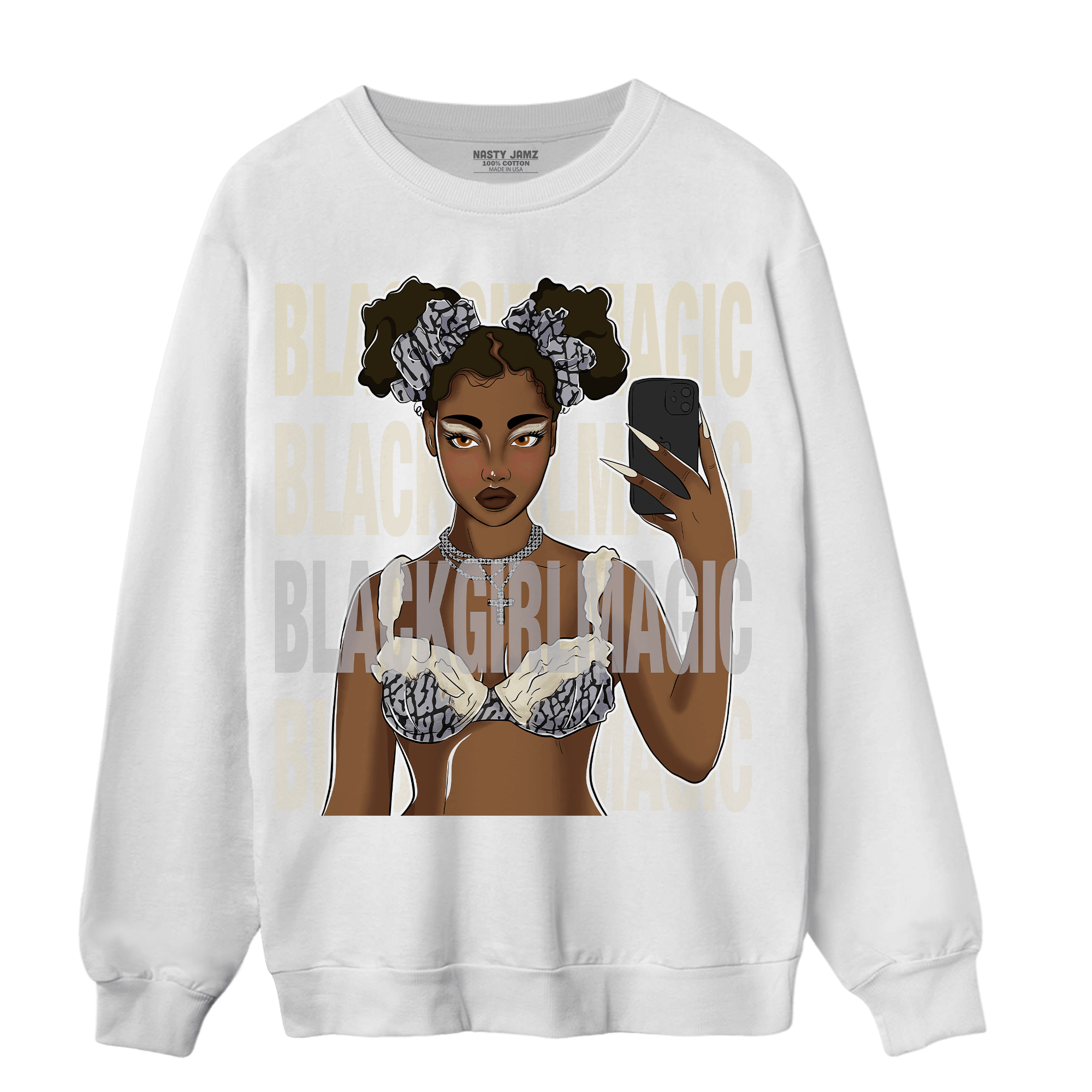 Off Noir 3s Sweatshirt Match Black Magic Girl Selfie - NastyJamz