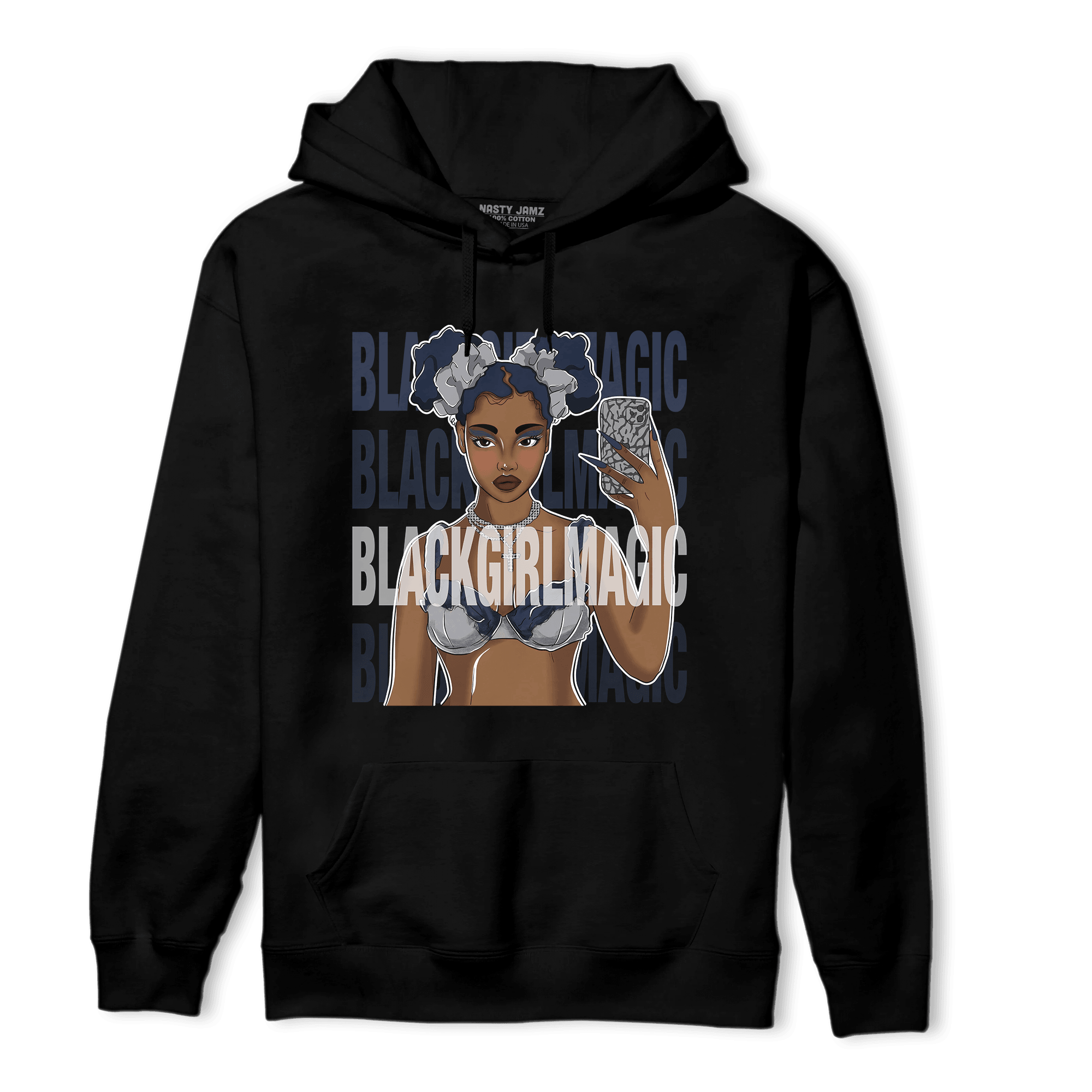 White Navy 3s Hoodie Match Black Magic Girl Selfie - NastyJamz