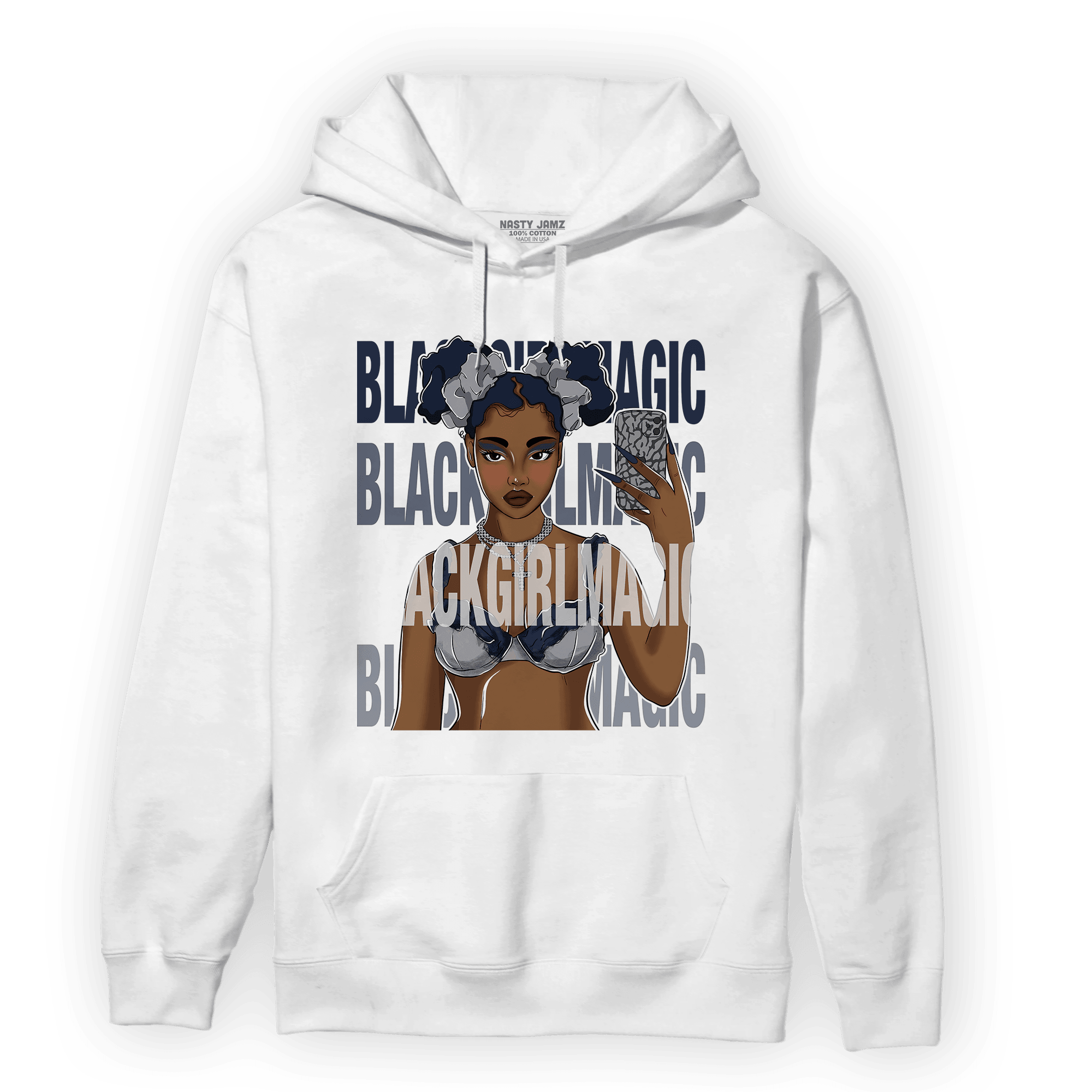 White Navy 3s Hoodie Match Black Magic Girl Selfie - NastyJamz