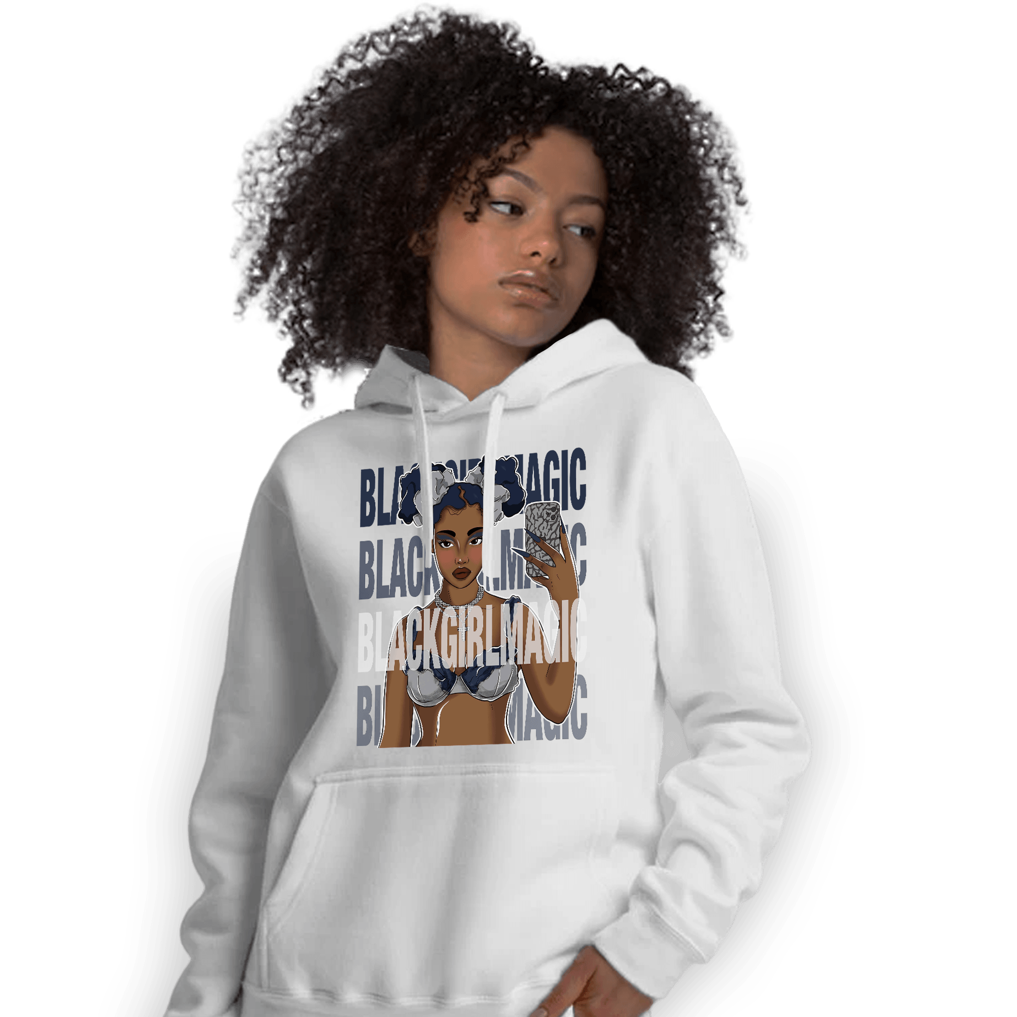 White Navy 3s Hoodie Match Black Magic Girl Selfie - NastyJamz