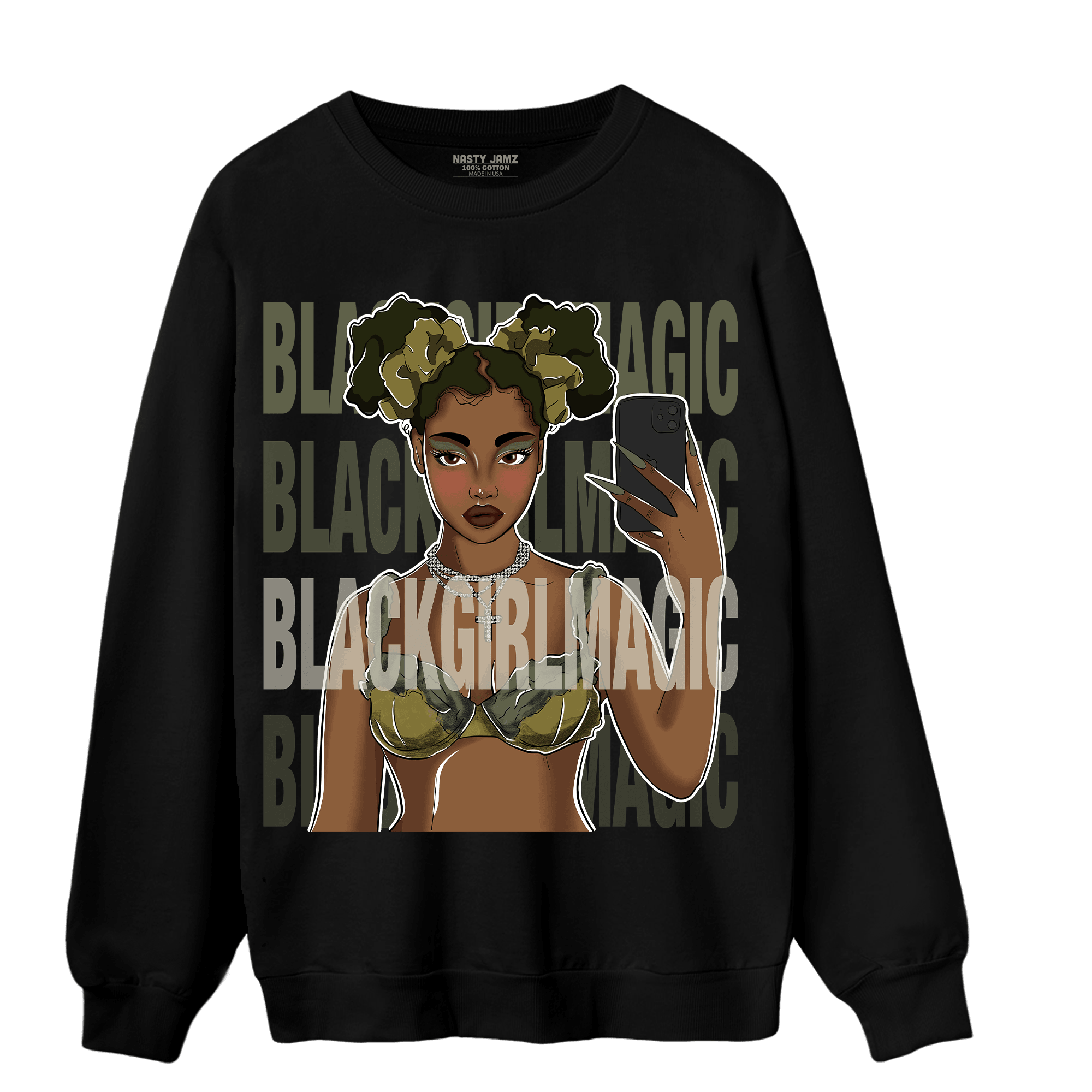 SE Craft Medium Olive 4s Sweatshirt Match Black Magic Girl Selfie - NastyJamz