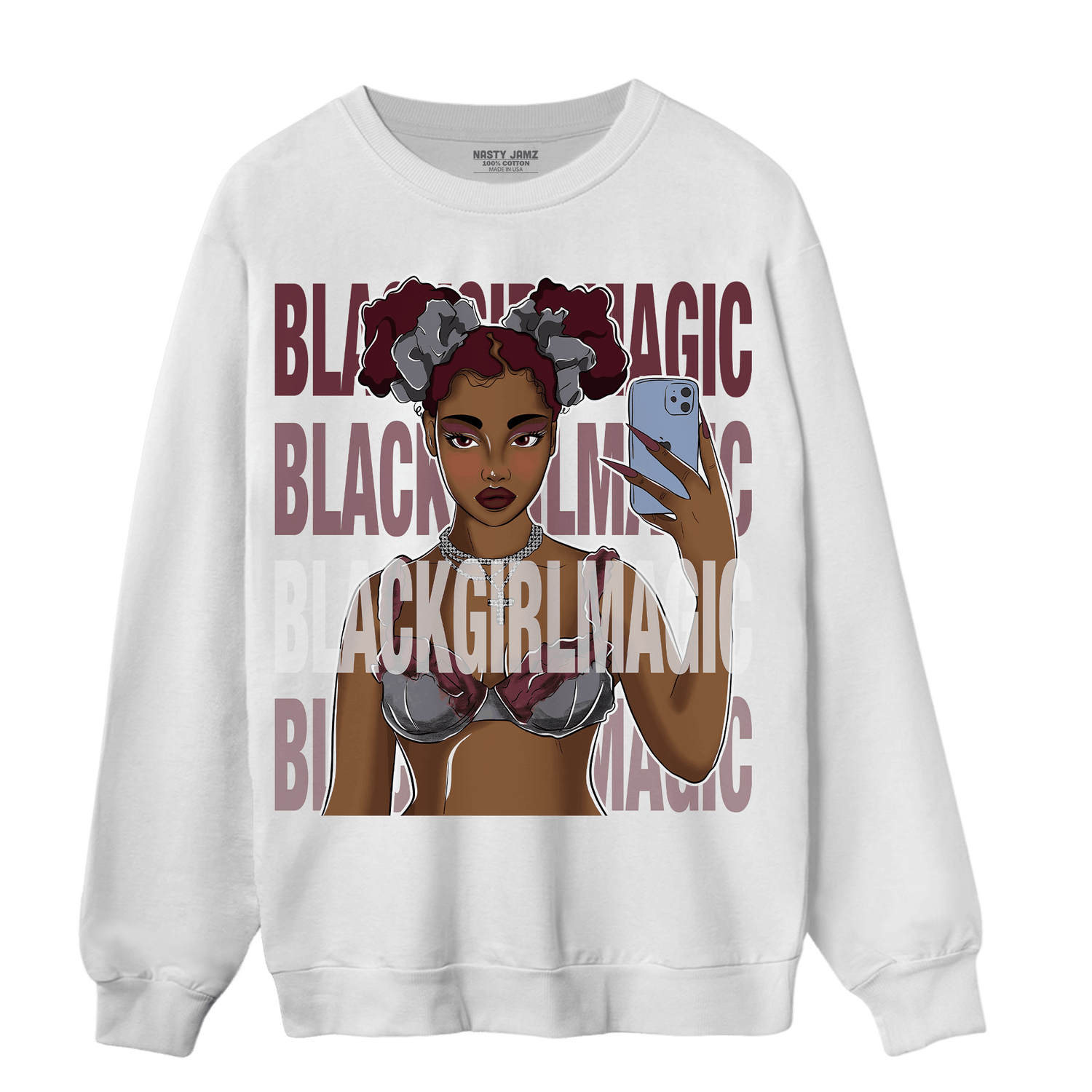 Burgundy 5s Sweatshirt Match Black Magic Girl Selfie - NastyJamz