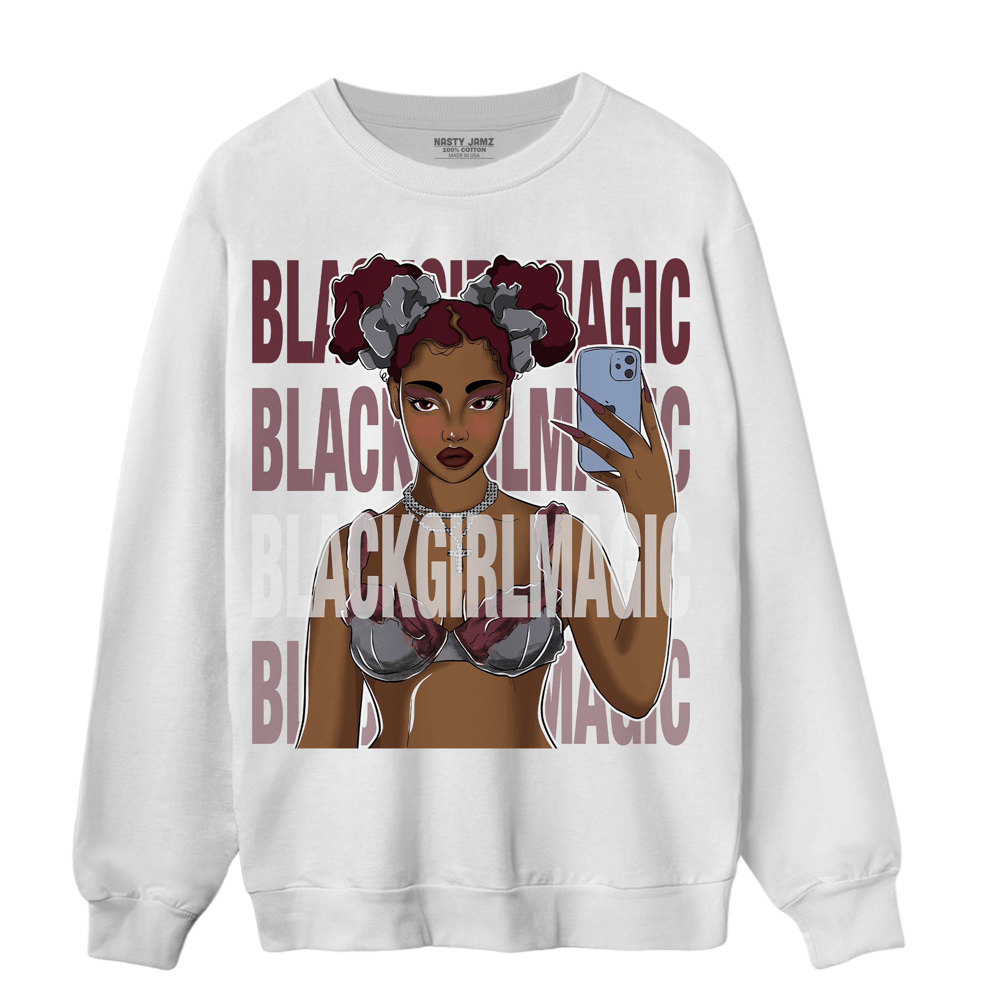 Burgundy 5s Sweatshirt Match Black Magic Girl Selfie - NastyJamz