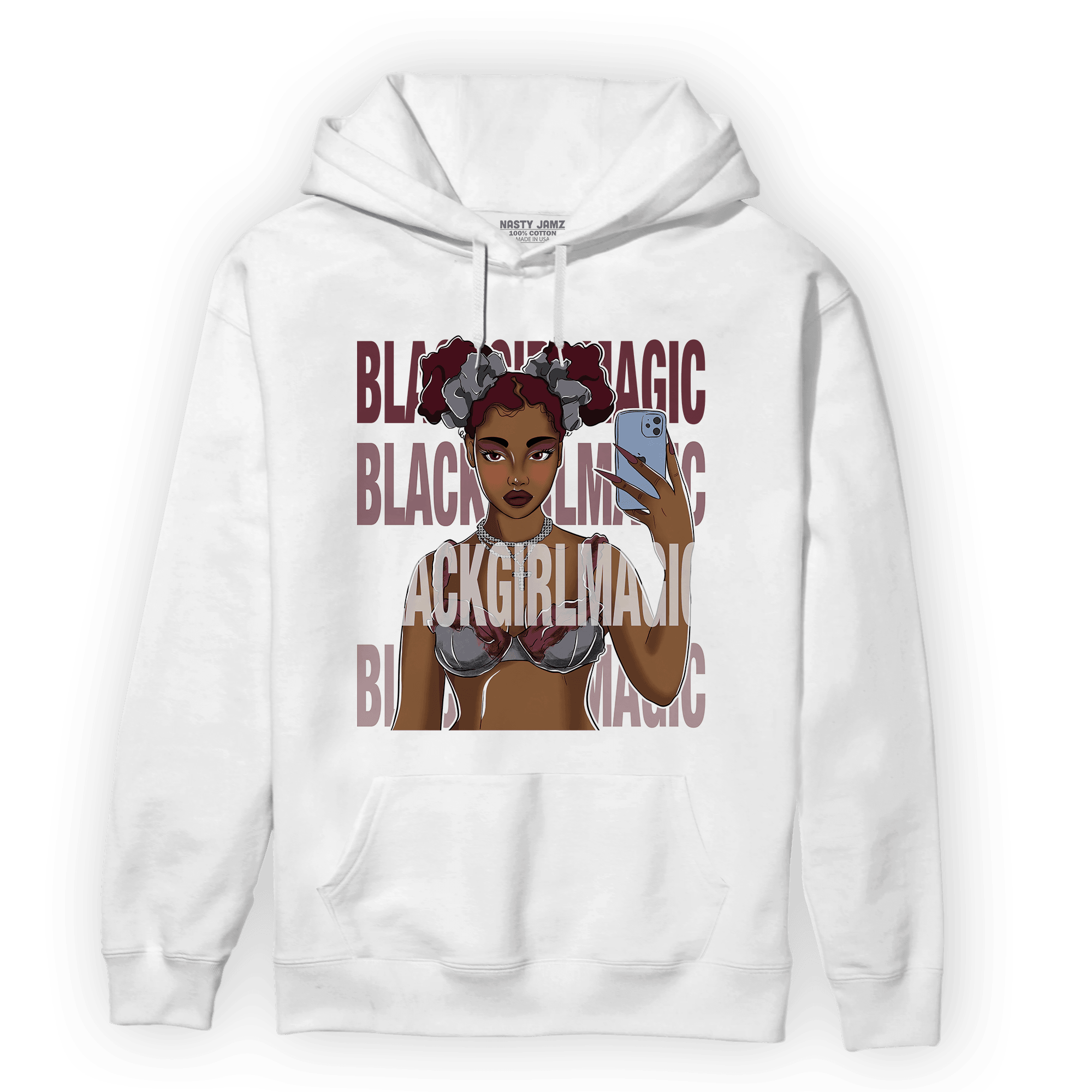 Burgundy 5s Hoodie Match Black Magic Girl Selfie - NastyJamz