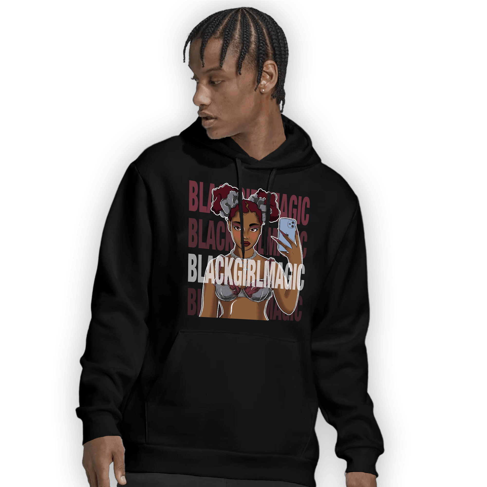 Burgundy 5s Hoodie Match Black Magic Girl Selfie - NastyJamz