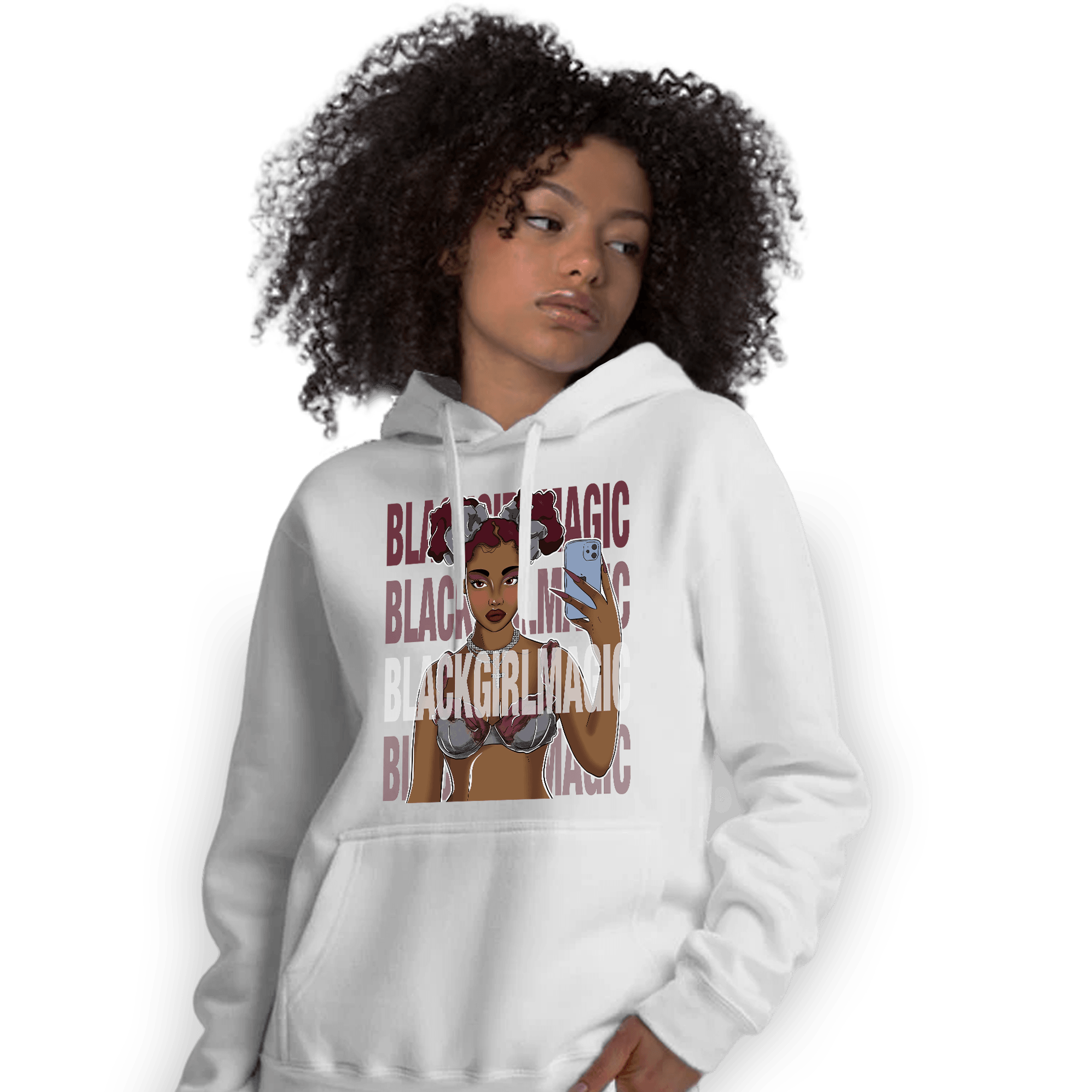 Burgundy 5s Hoodie Match Black Magic Girl Selfie - NastyJamz