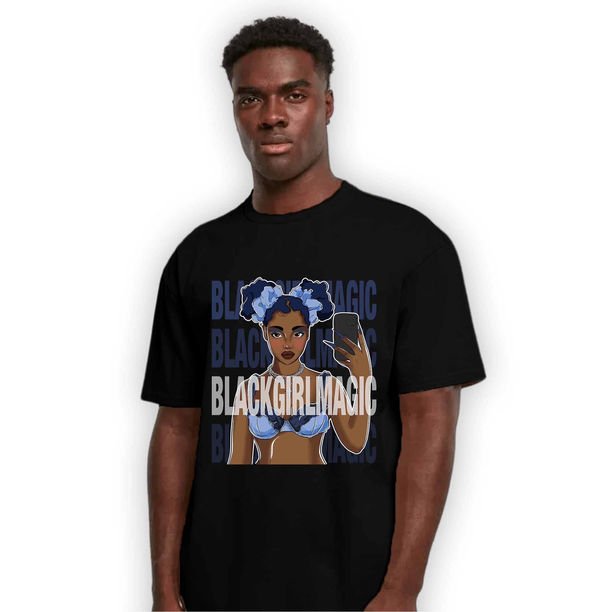 Midnight Navy 5s T Shirt Match Black Magic Girl Selfie - NastyJamz