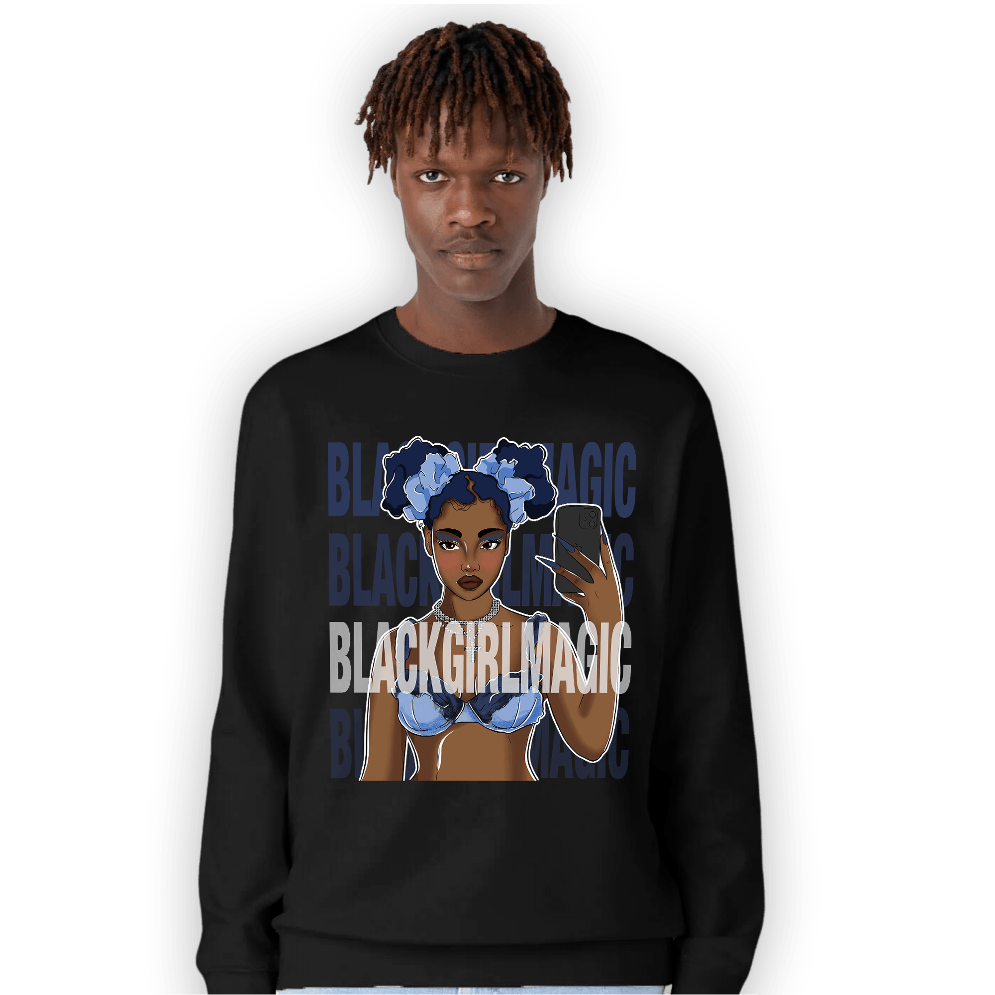 Midnight Navy 5s Sweatshirt Match Black Magic Girl Selfie - NastyJamz