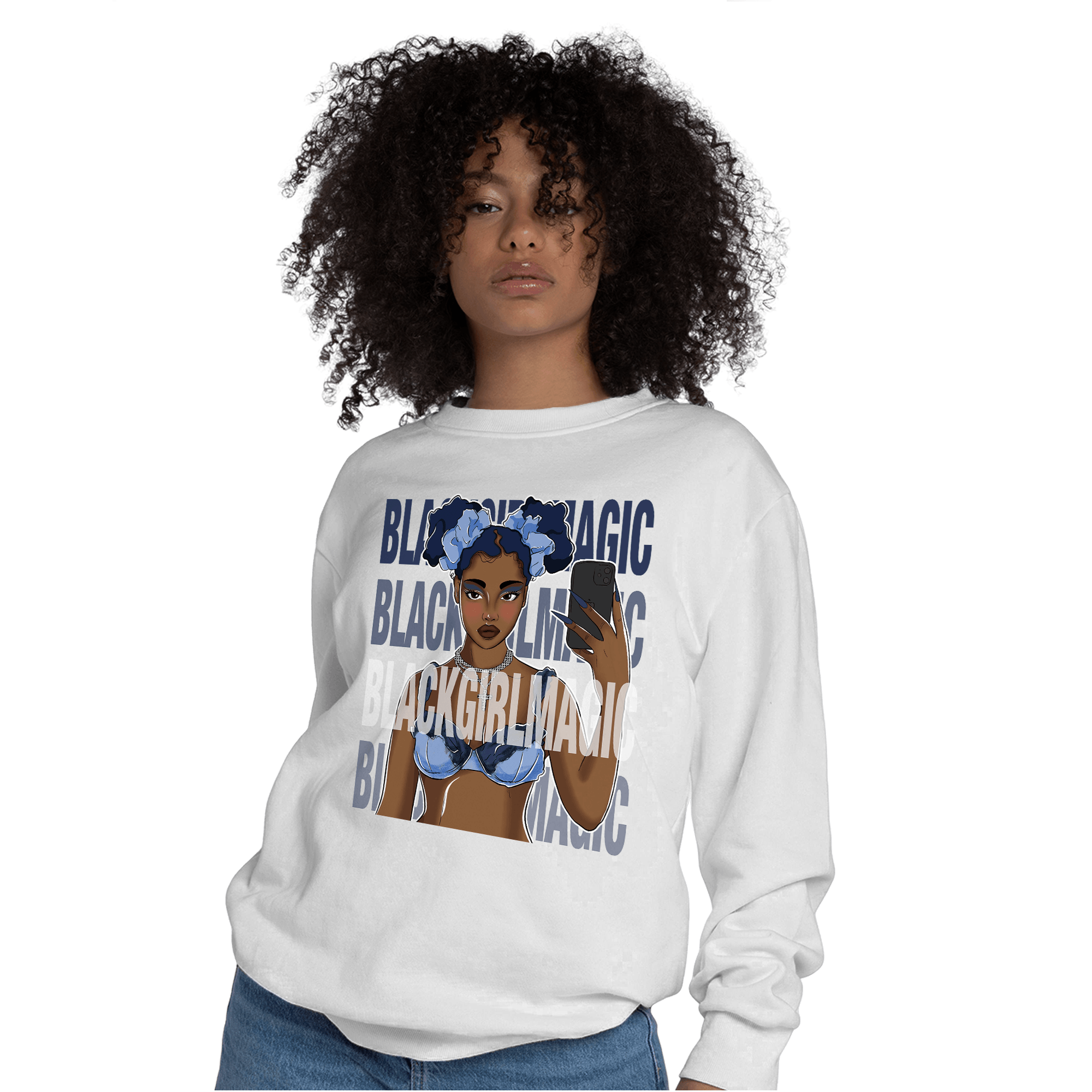 Midnight Navy 5s Sweatshirt Match Black Magic Girl Selfie - NastyJamz