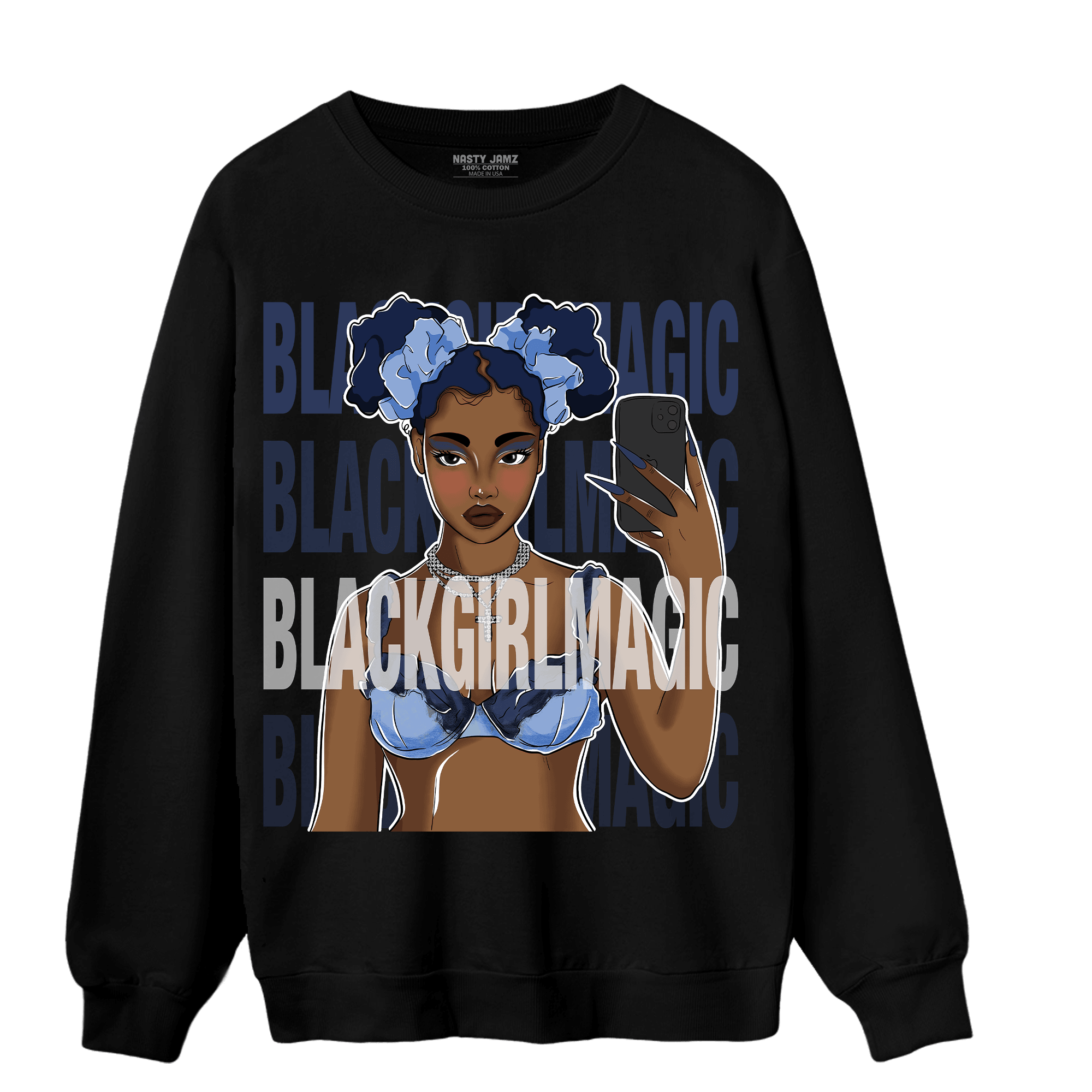 Midnight Navy 5s Sweatshirt Match Black Magic Girl Selfie - NastyJamz