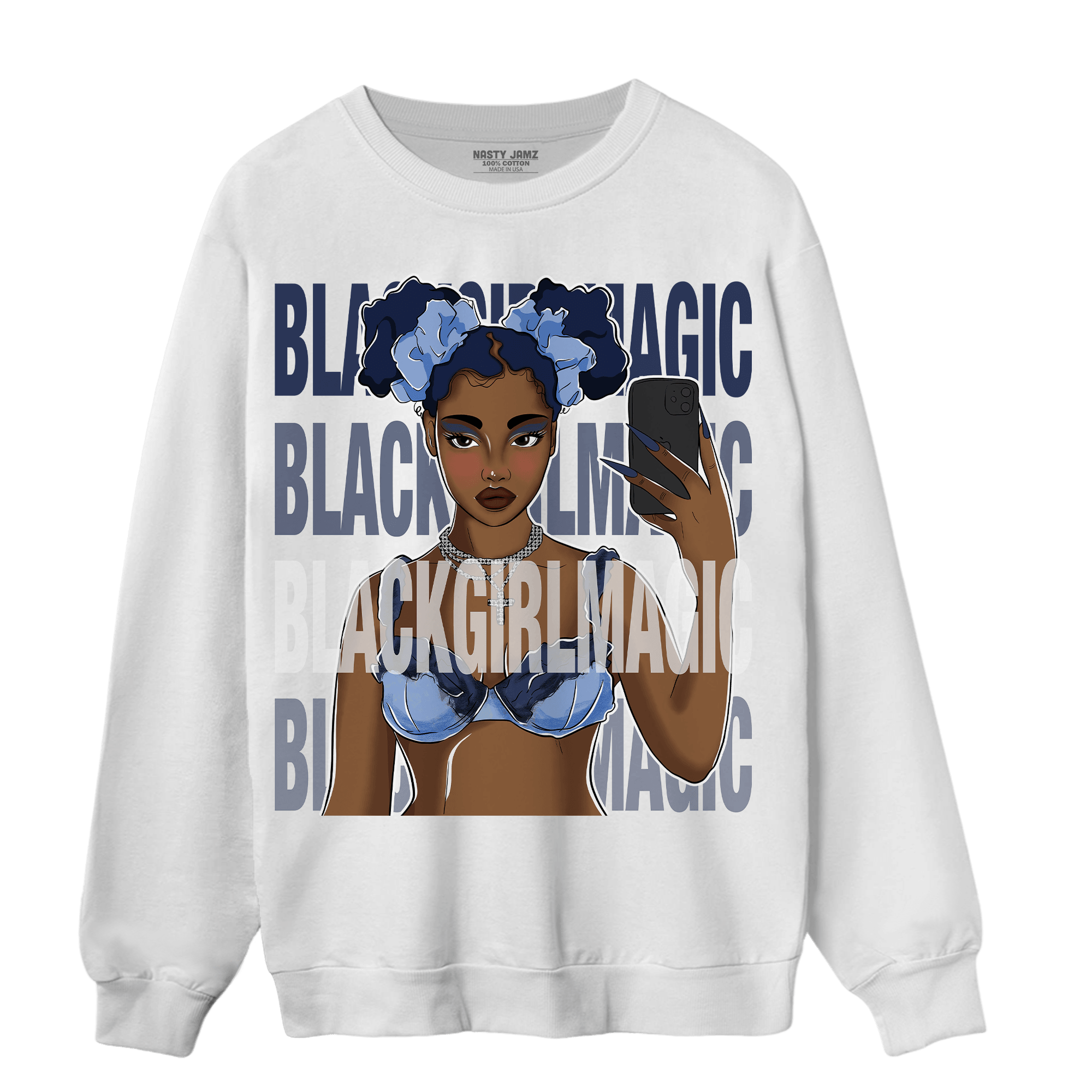Midnight Navy 5s Sweatshirt Match Black Magic Girl Selfie - NastyJamz