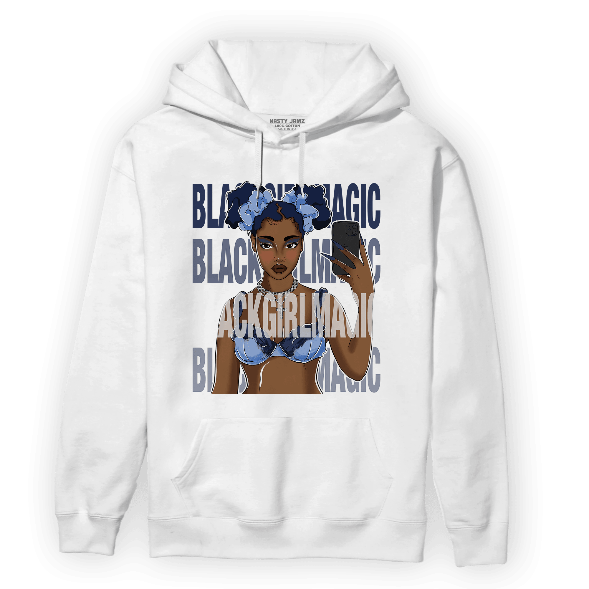 Midnight Navy 5s Hoodie Match Black Magic Girl Selfie - NastyJamz