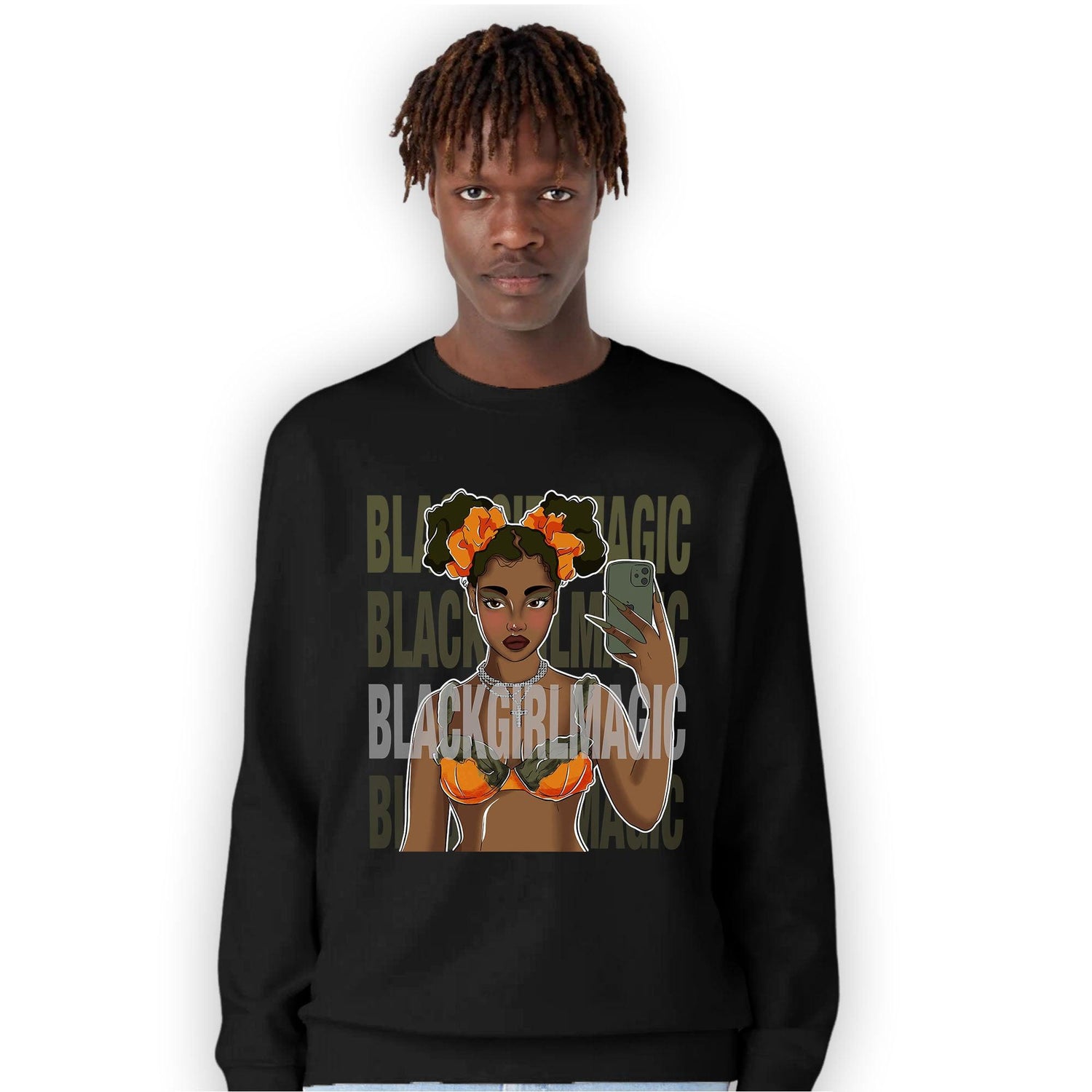 Olive 5s Sweatshirt Match Black Magic Girl Selfie - NastyJamz