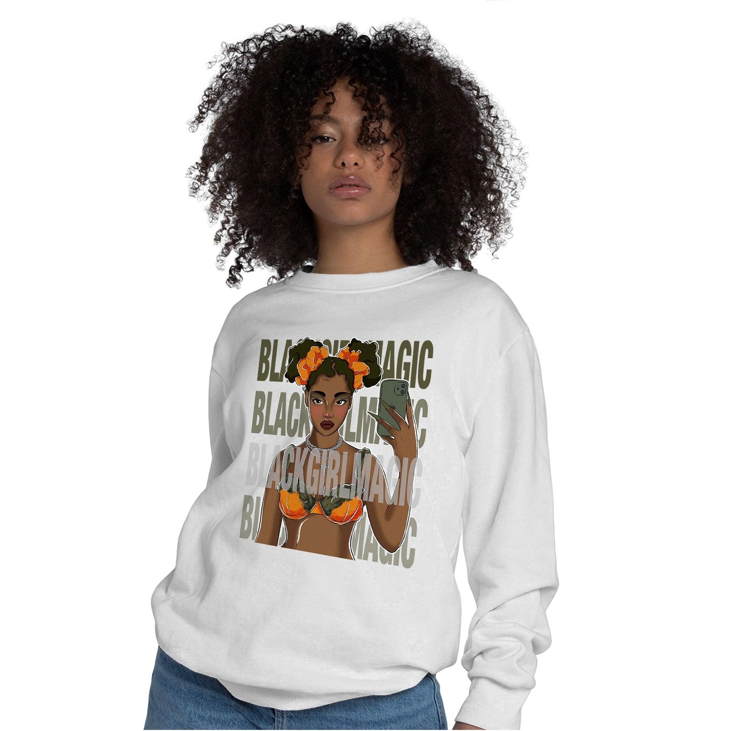 Olive 5s Sweatshirt Match Black Magic Girl Selfie - NastyJamz