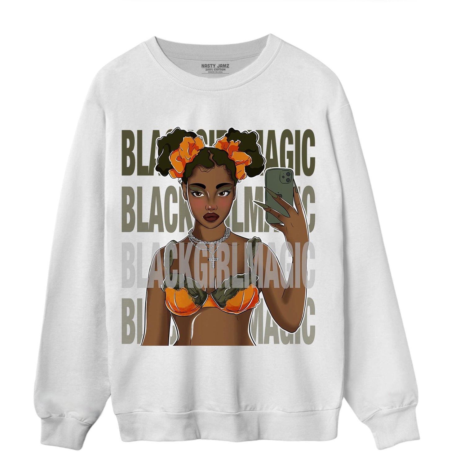 Olive 5s Sweatshirt Match Black Magic Girl Selfie - NastyJamz