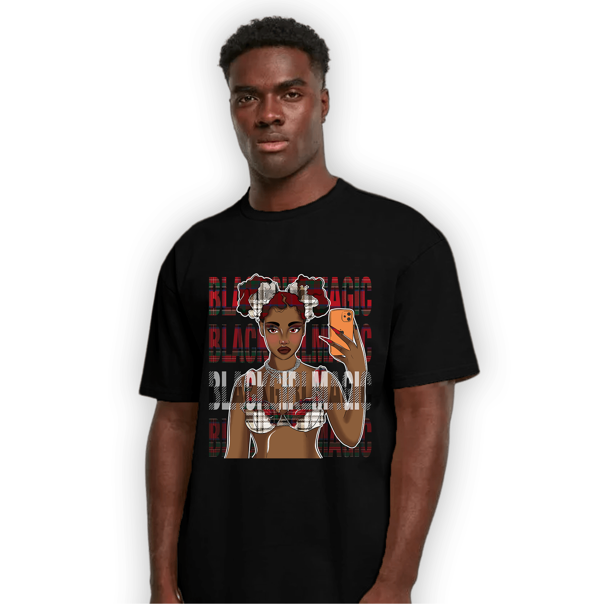 Plaid 5s T Shirt Match Black Magic Girl Selfie - NastyJamz