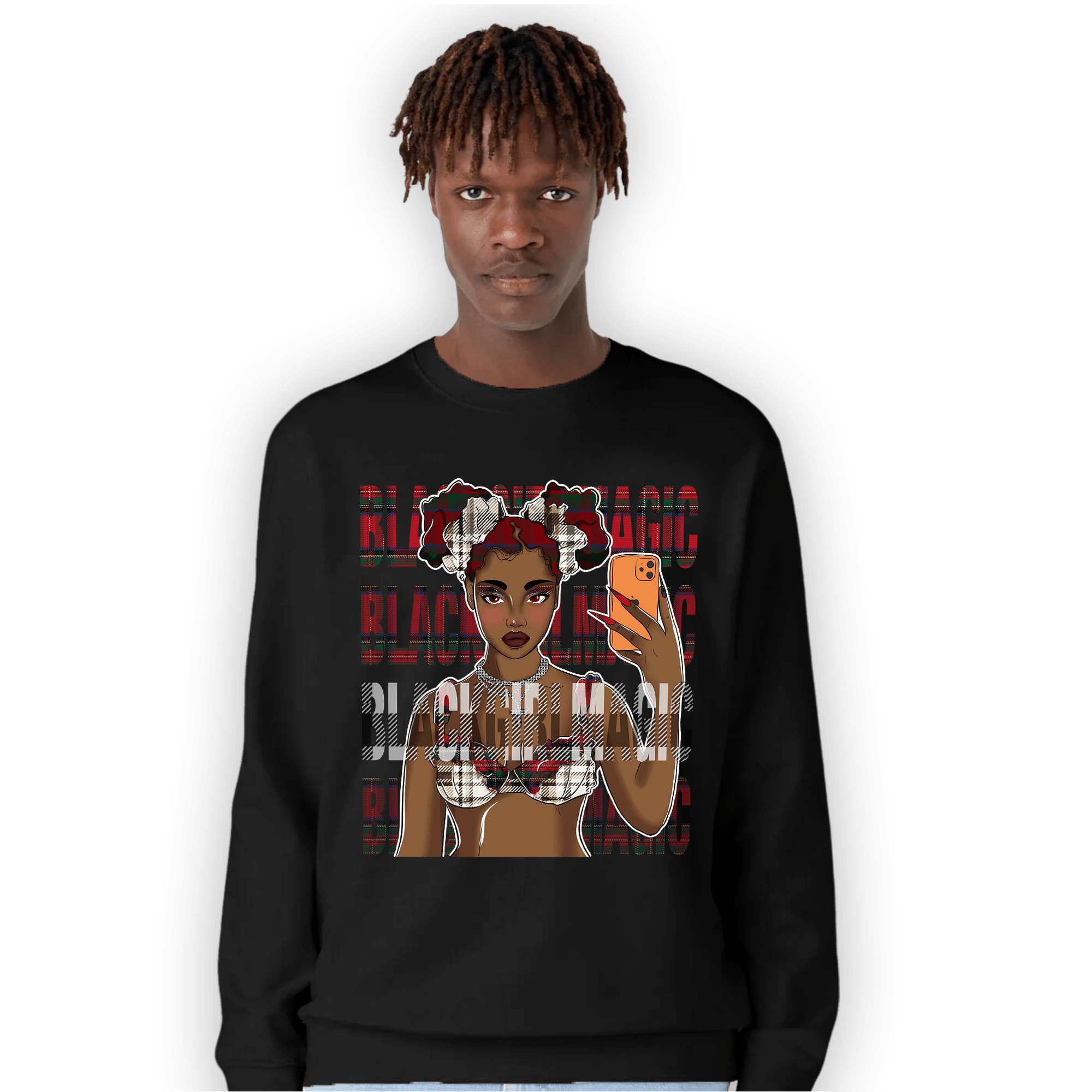 Plaid 5s Sweatshirt Match Black Magic Girl Selfie - NastyJamz