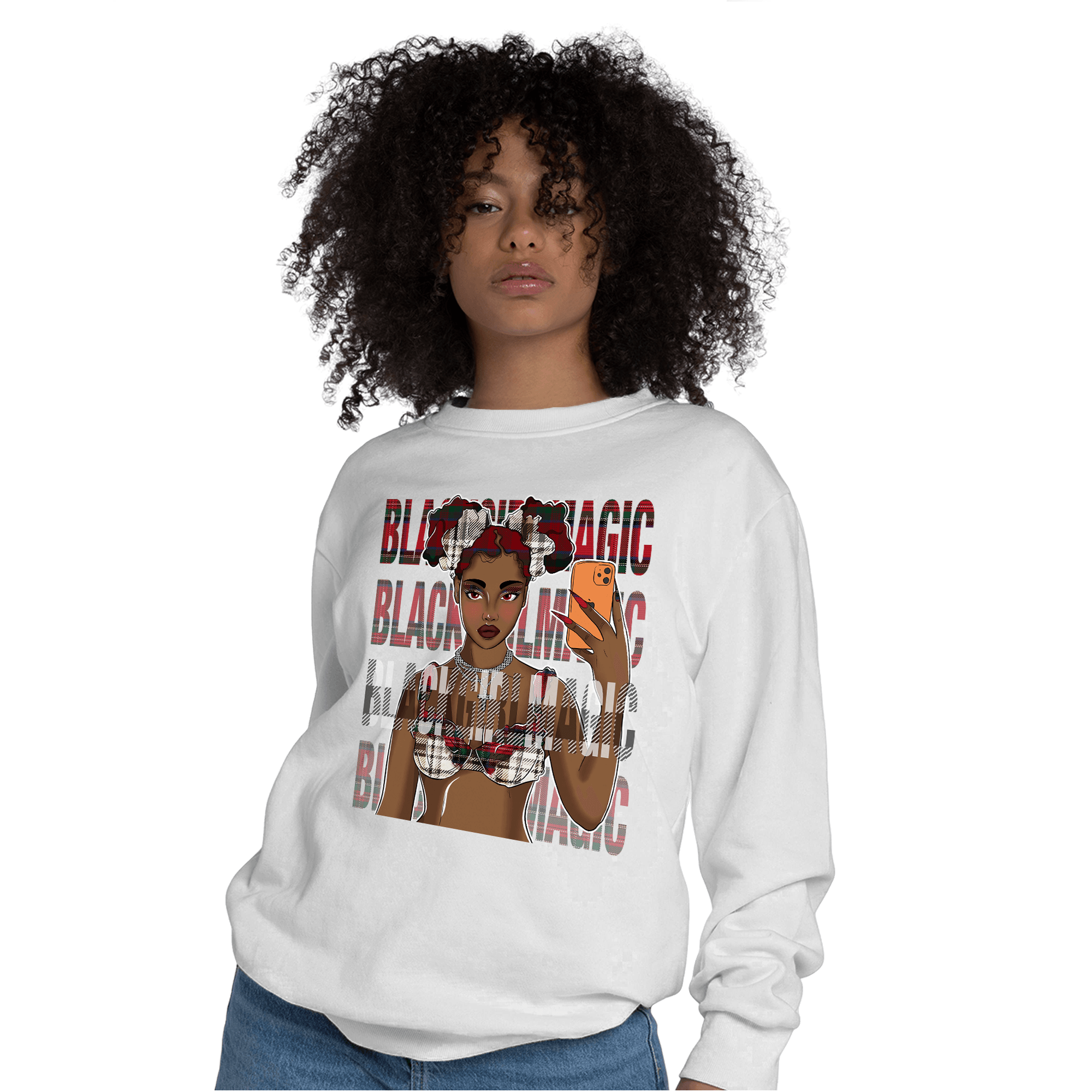 Plaid 5s Sweatshirt Match Black Magic Girl Selfie - NastyJamz