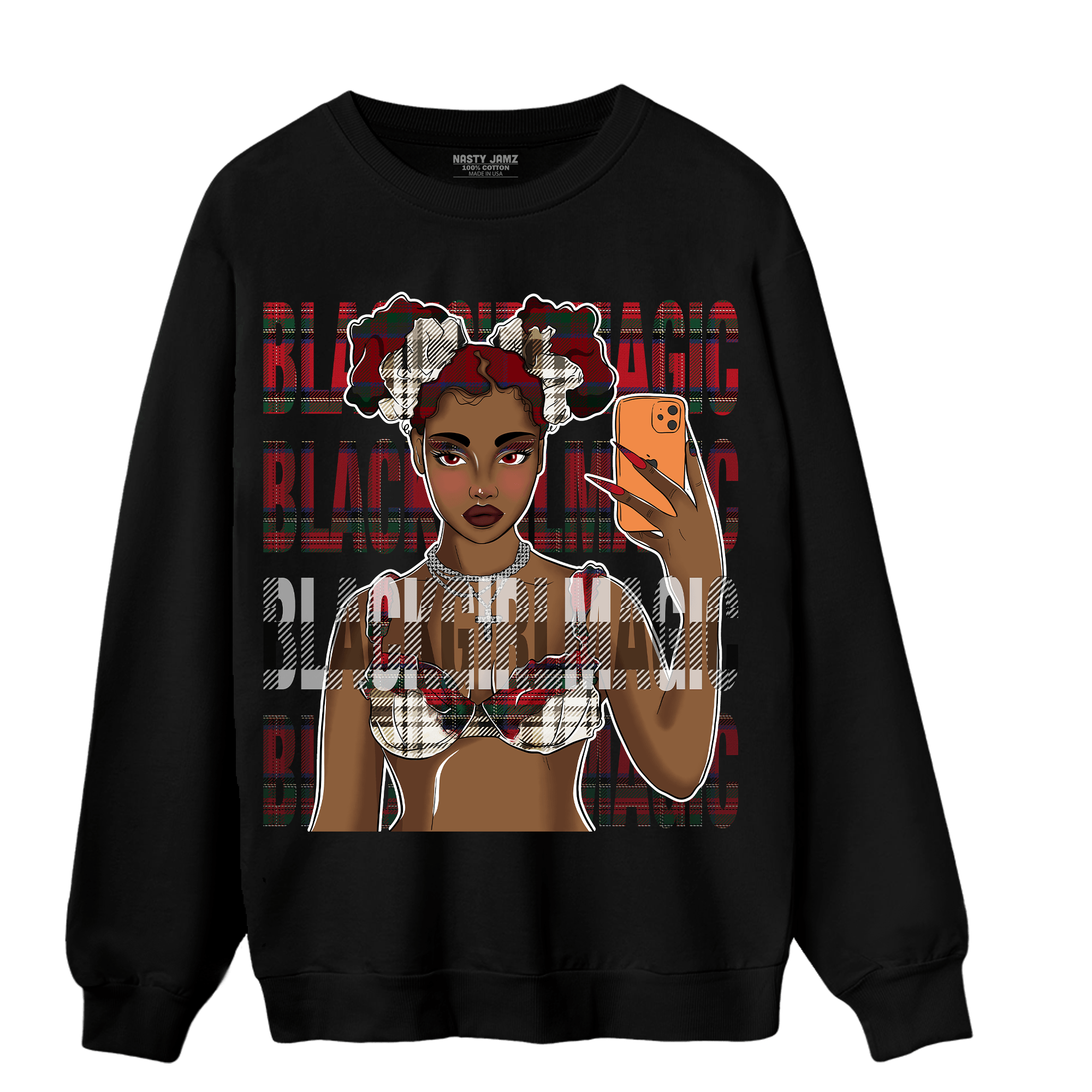 Plaid 5s Sweatshirt Match Black Magic Girl Selfie - NastyJamz